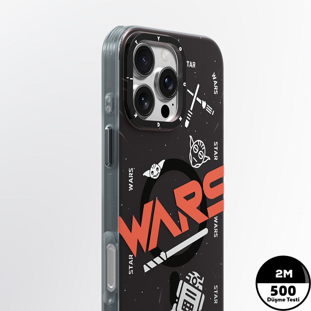 Apple iPhone 16 Pro Kılıf Magsafe Şarj Özellikli Airbagli Hologram Tasarımlı Youngkit Interstellar Serisi Kapak Siyah-Beyaz