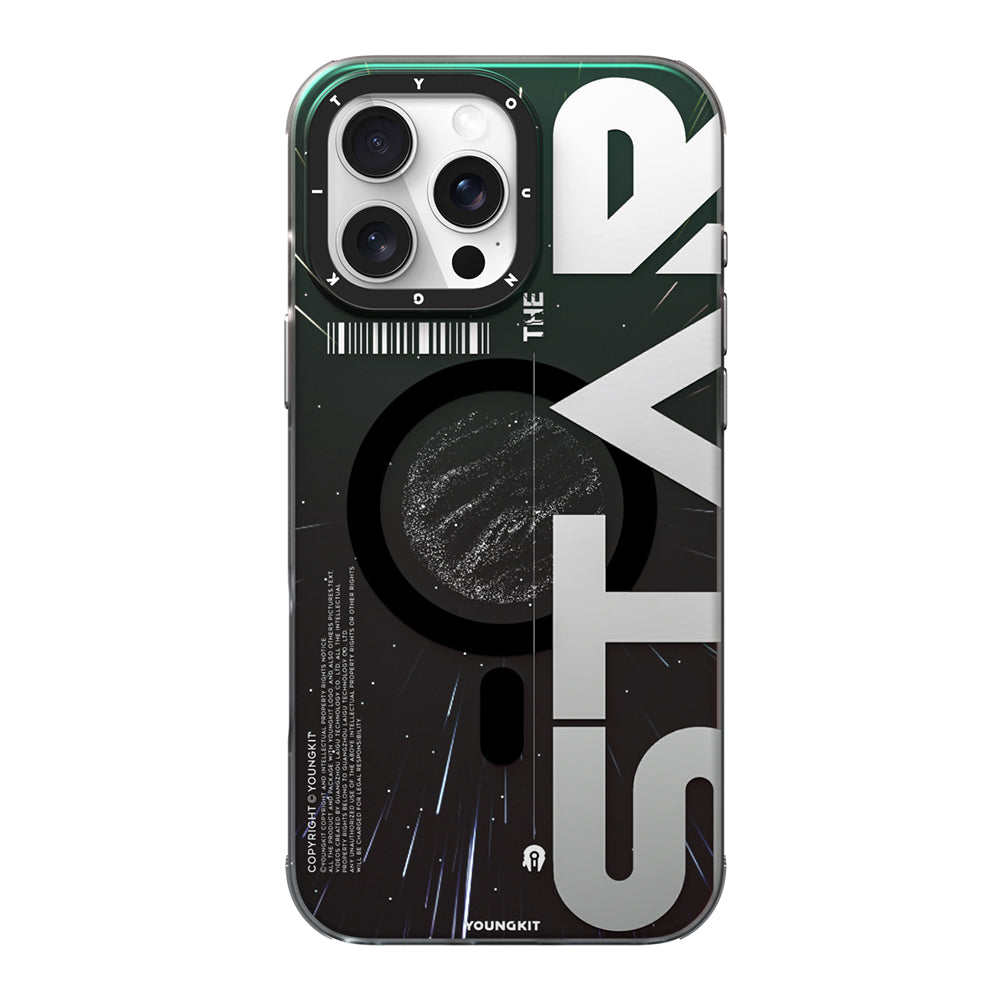 Apple iPhone 16 Pro Kılıf Magsafe Şarj Özellikli Airbagli Hologram Tasarımlı Youngkit Interstellar Serisi Kapak Füme