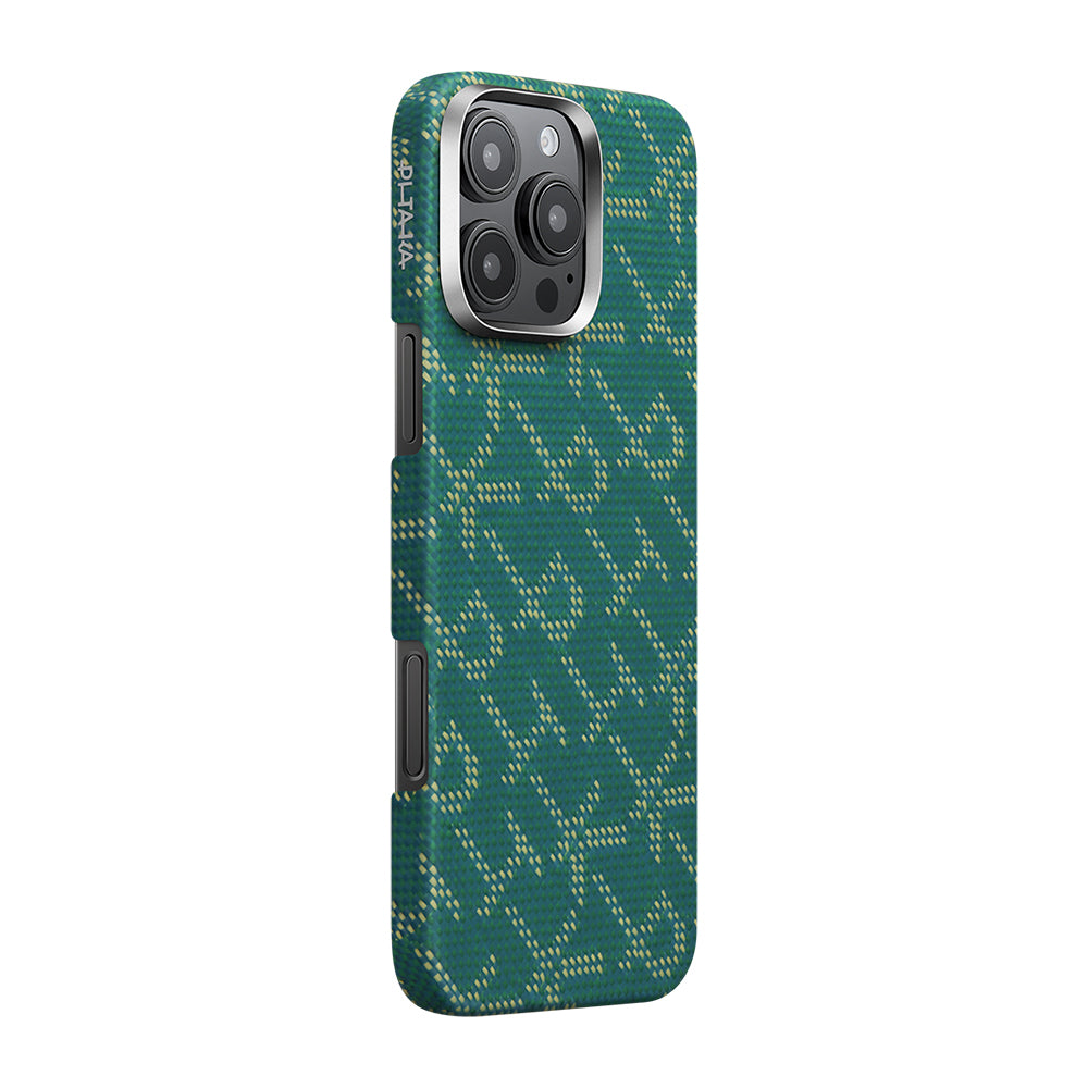 Apple iPhone 16 Pro Kılıf M-safe Şarj Özellikli Aramid Fiber Pitaka Tactile Woven Monogram Serisi Kapak Kırmızı