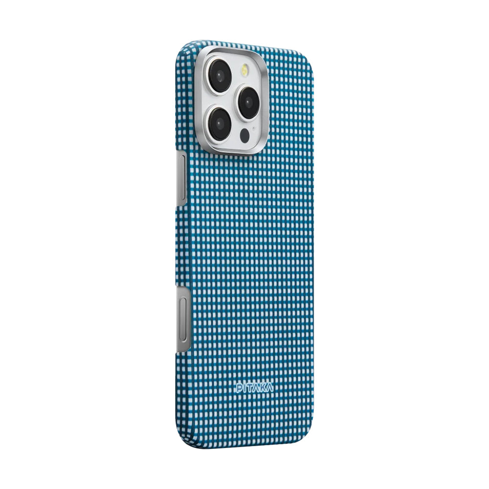 Apple iPhone 16 Pro Kılıf Magsafe Şarj Özellikli Aramid Fiber Pitaka Ultra-Slim Classic Serisi Ocean Blue Kapak Mavi