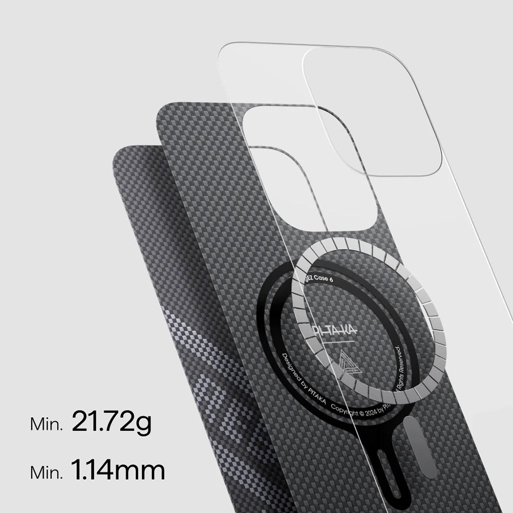 Apple iPhone 16 Pro Kılıf M-safe Şarj Özellikli Aramid Fiber Re-TROS Tasarımlı Pitaka Tactile Woven Rebuilding Serisi Kapak Yeşil