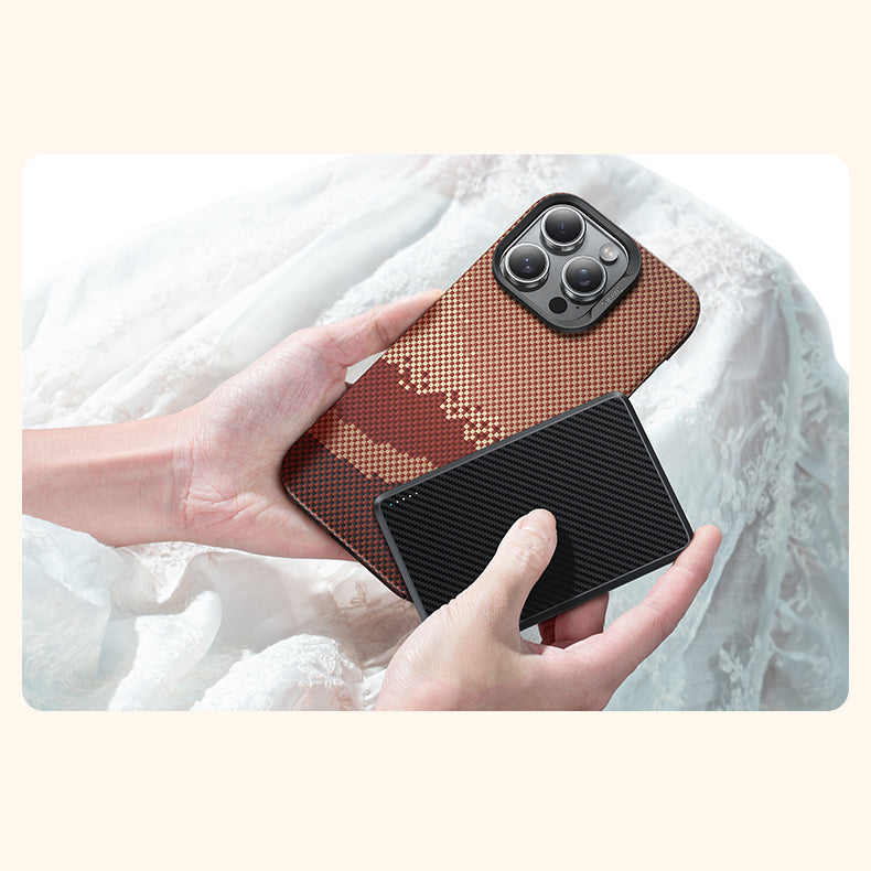 Apple iPhone 16 Pro Kılıf Magsafe Şarj Özellikli Benks GoldenTide ArmorAir 600D Kevlar Kapak Gold