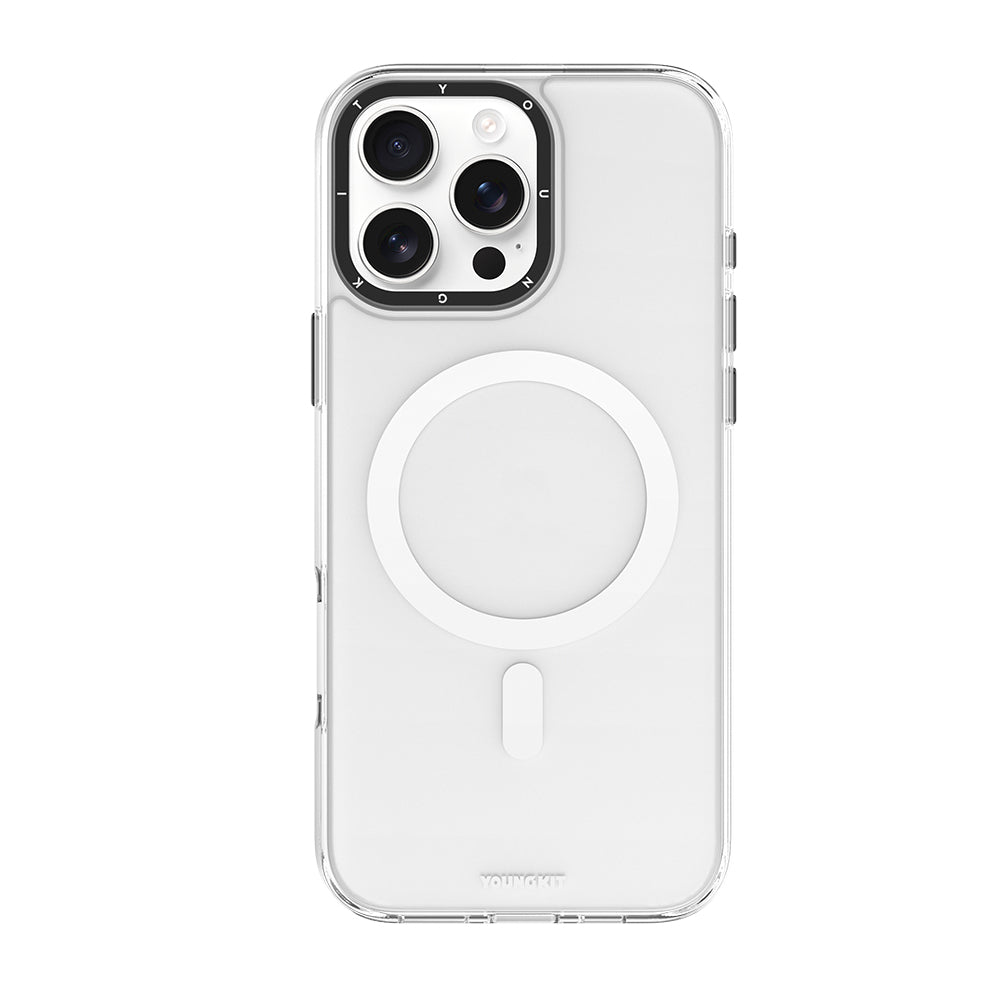 Apple iPhone 16 Pro Kılıf M-safe Şarj Özellikli Cam Arka Yüzey TPU Youngkit Gemstone Serisi Kapak Gri