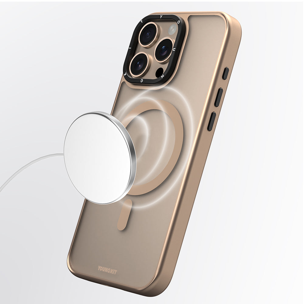 Apple iPhone 16 Pro Kılıf M-safe Şarj Özellikli Cam Arka Yüzey TPU Youngkit Gemstone Serisi Kapak Siyah