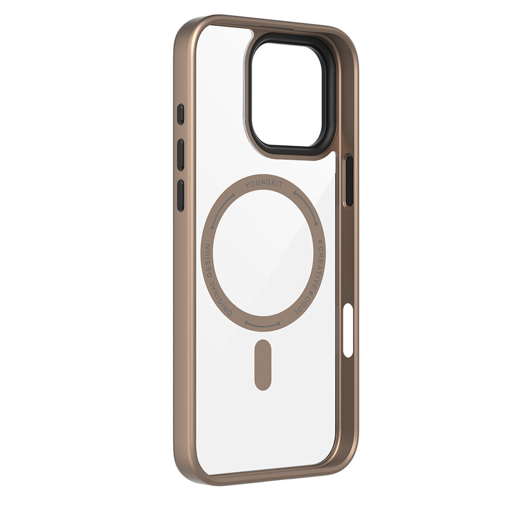 Apple iPhone 16 Pro Kılıf M-safe Şarj Özellikli Cam Arka Yüzey TPU Youngkit Gemstone Serisi Kapak Şeffaf