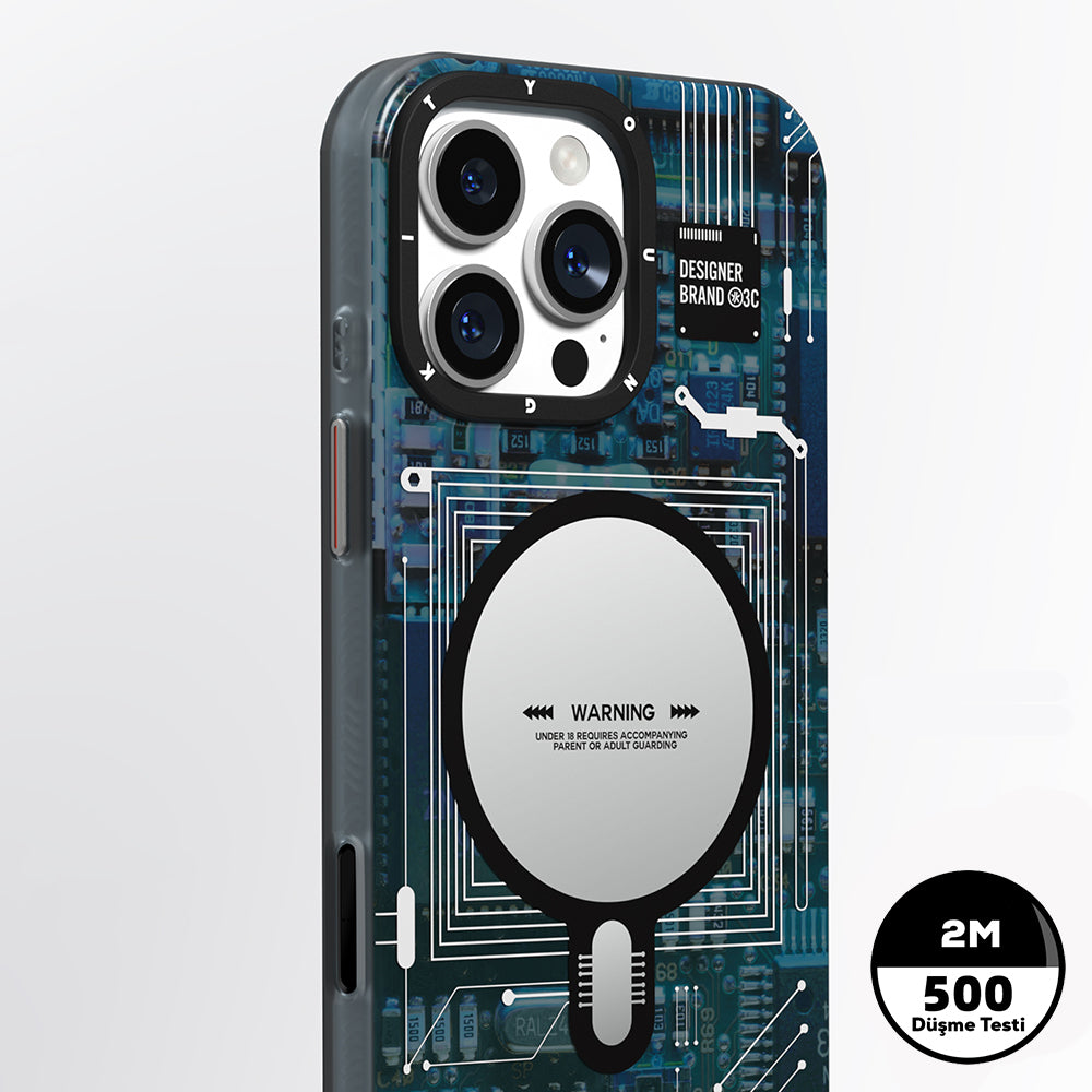 Apple iPhone 16 Pro Kılıf M-safe Şarj Özellikli Kamera Denetim Butonlu Youngkit Technology Serisi Kapak Mavi
