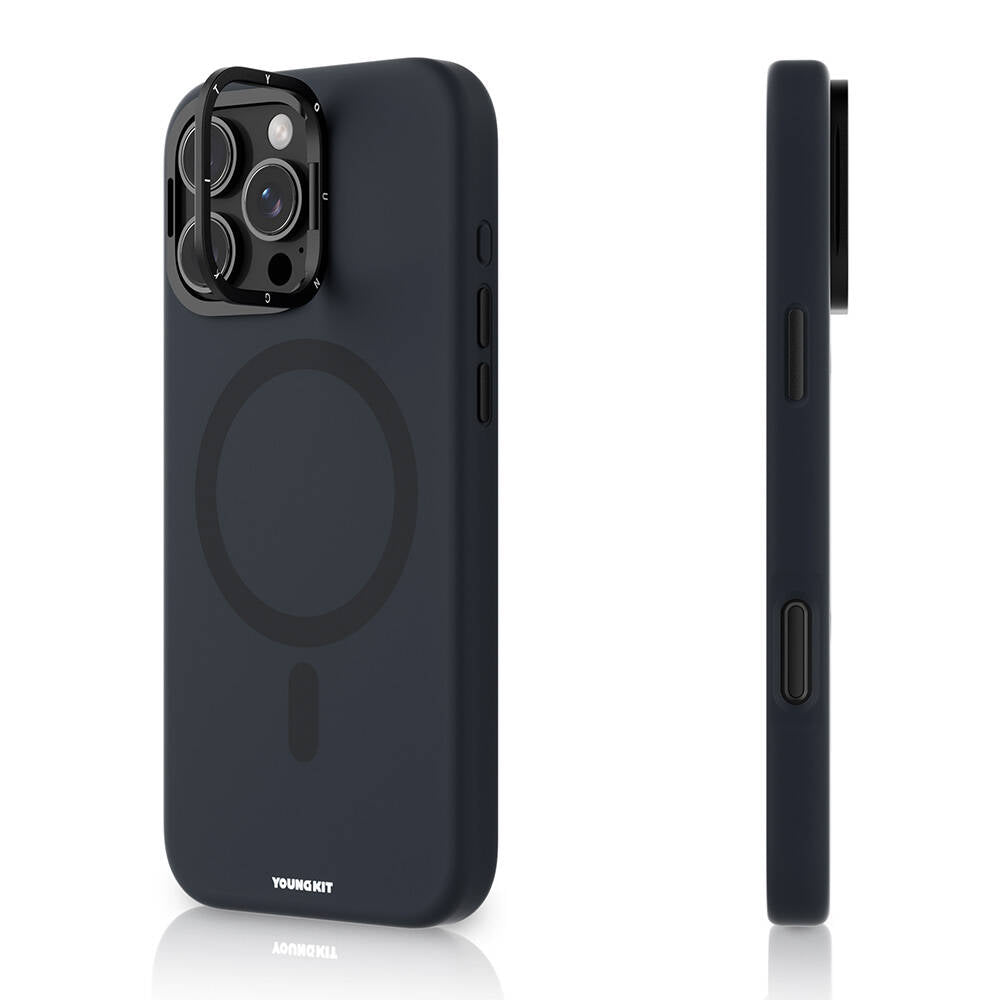 Apple iPhone 16 Pro Kılıf Magsafe Şarj Özellikli Kamera Standlı Youngkit Bitty Cream Kapak Gri