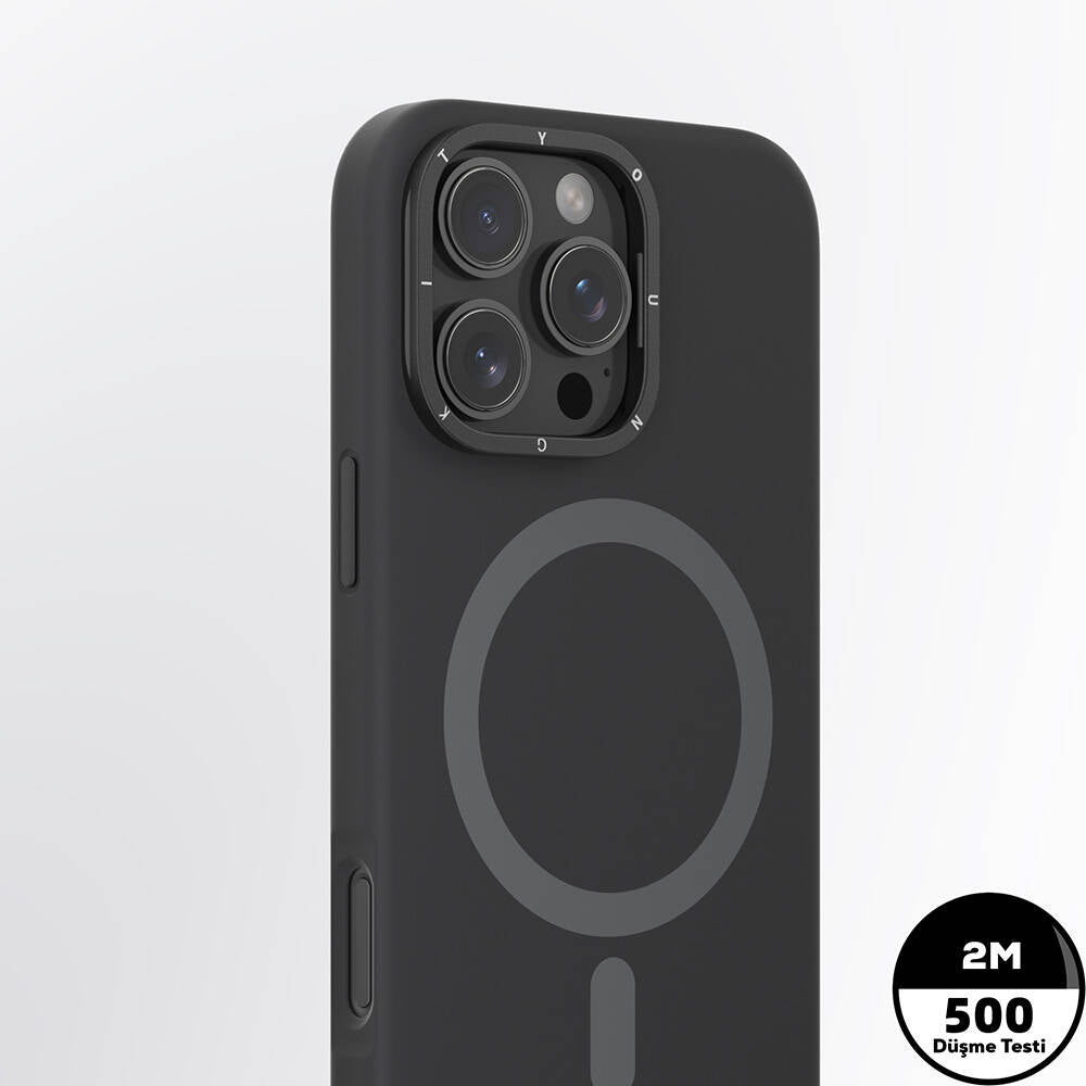 Apple iPhone 16 Pro Kılıf Magsafe Şarj Özellikli Kamera Standlı Youngkit Bitty Cream Kapak Gri