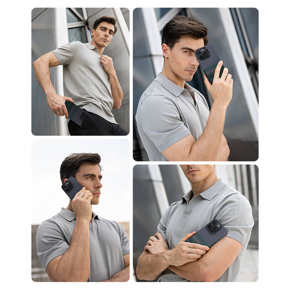 Apple iPhone 16 Pro Kılıf Magsafe Şarj Özellikli Karbon Fiber Tasarımlı Benks Aurora ArmorPro Kevlar Kapak Siyah