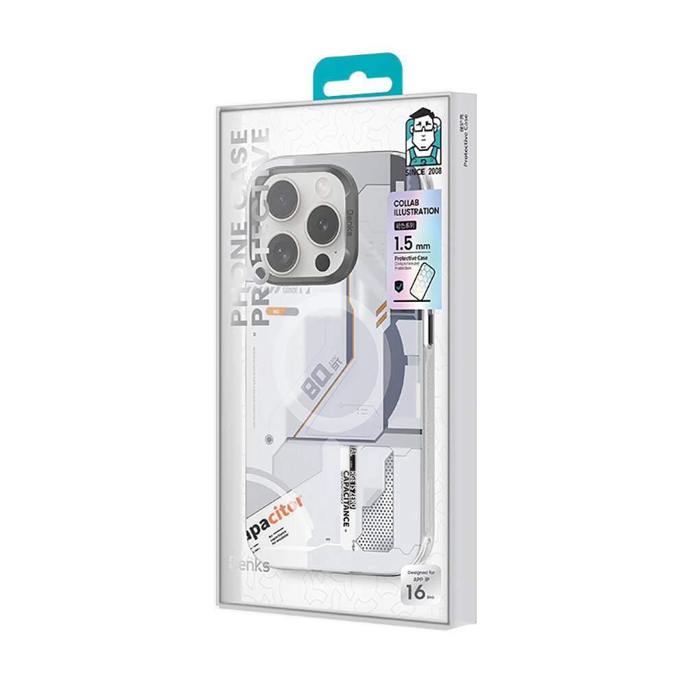 Apple iPhone 16 Pro Kılıf MagSafe Şarj Özellikli Mekanik Tasarımlı Benks Perspective Serisi Kapak Beyaz