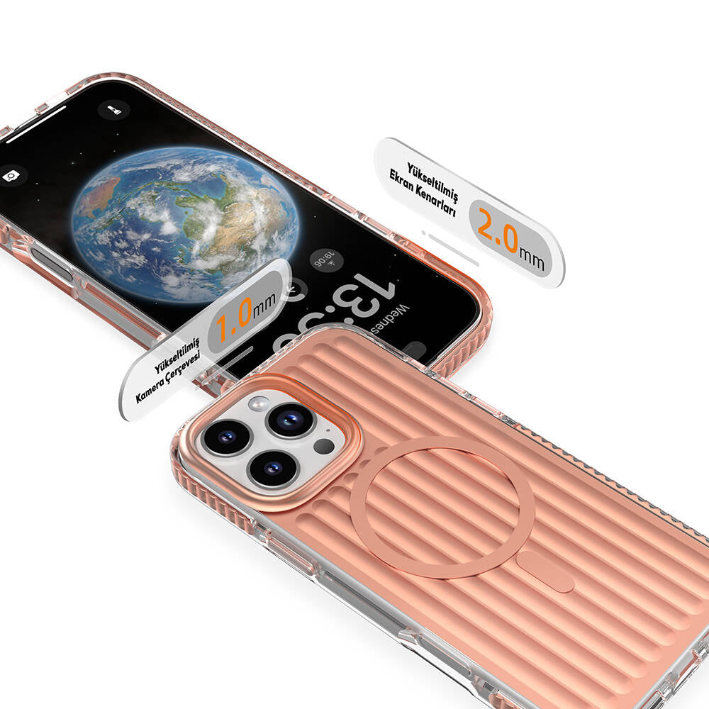 Apple iPhone 16 Pro Kılıf Magsafe Şarj Özellikli Oyuklu Tasarım Mutural Bumpy Clear Kapak Gümüş