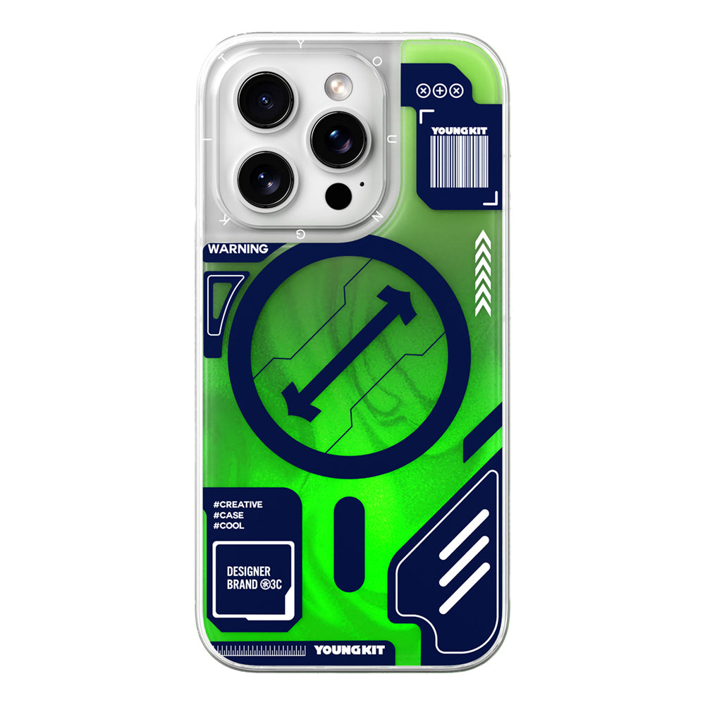 Apple iPhone 16 Pro Kılıf Magsafe Şarj Özellikli Parlak Kumlu Sıvılı Tasarımlı Galaxy Fantasy Serisi Kapak Mavi