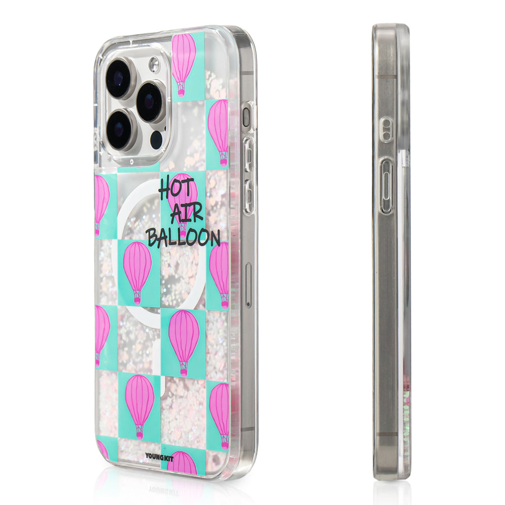 Apple iPhone 16 Pro Kılıf Magsafe Şarj Özellikli Parlak Kumlu Sıvılı Youngkit Pink Dream Quicksand Serisi Kapak Pembe