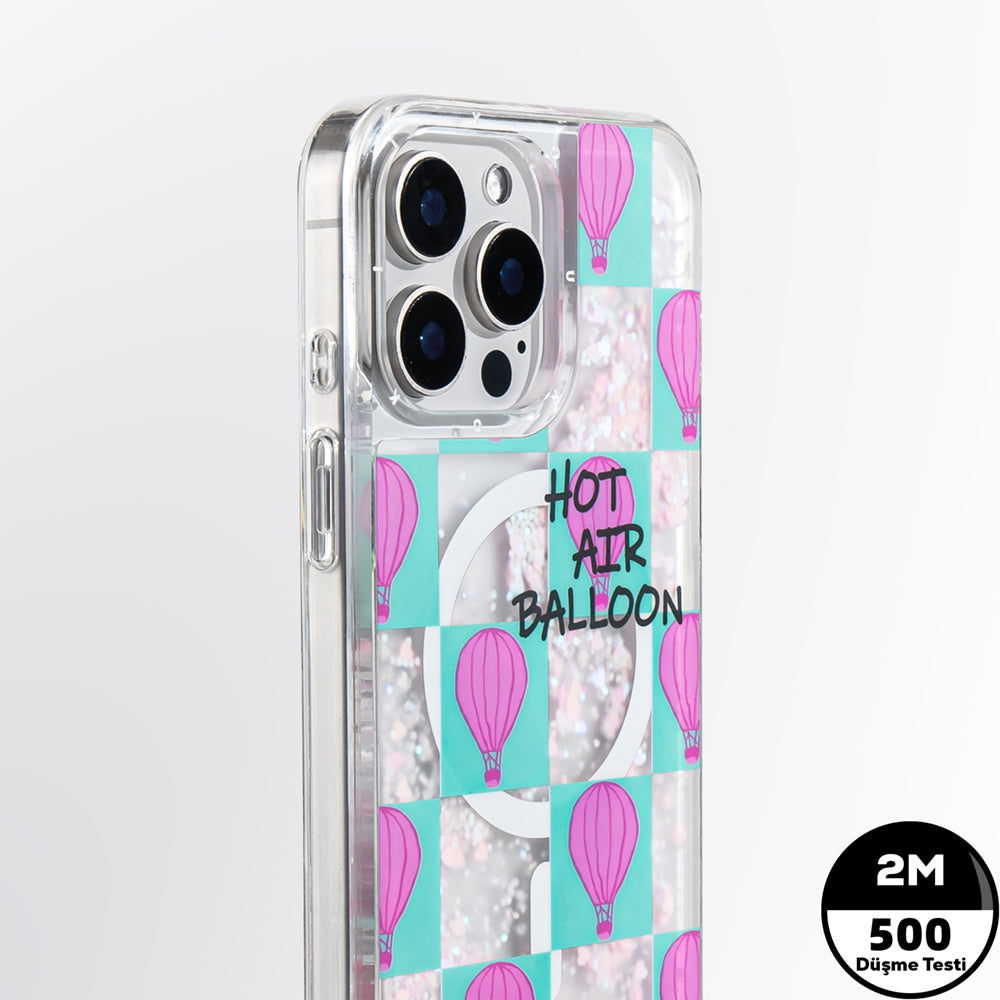 Apple iPhone 16 Pro Kılıf Magsafe Şarj Özellikli Parlak Kumlu Sıvılı Youngkit Pink Dream Quicksand Serisi Kapak Pembe