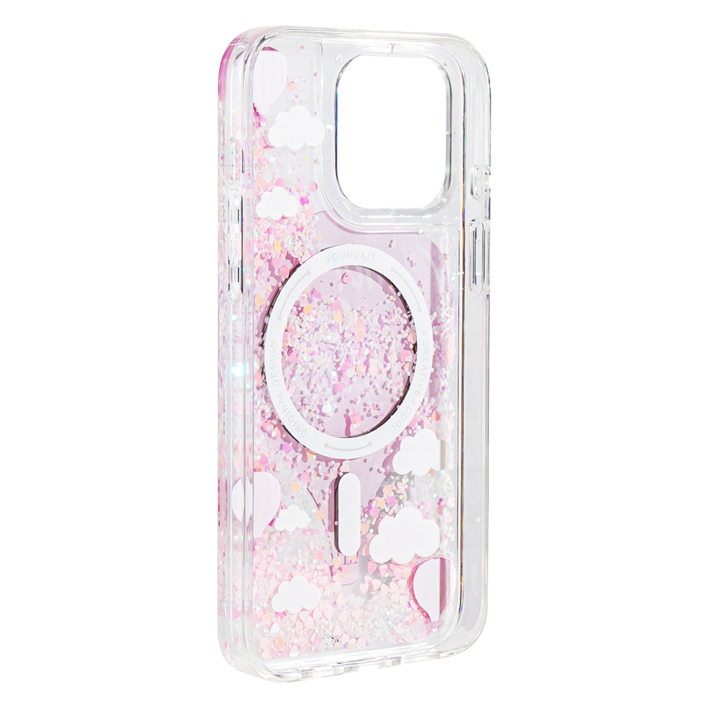 Apple iPhone 16 Pro Kılıf Magsafe Şarj Özellikli Parlak Kumlu Sıvılı Youngkit Pink Dream Quicksand Serisi Kapak Pembe