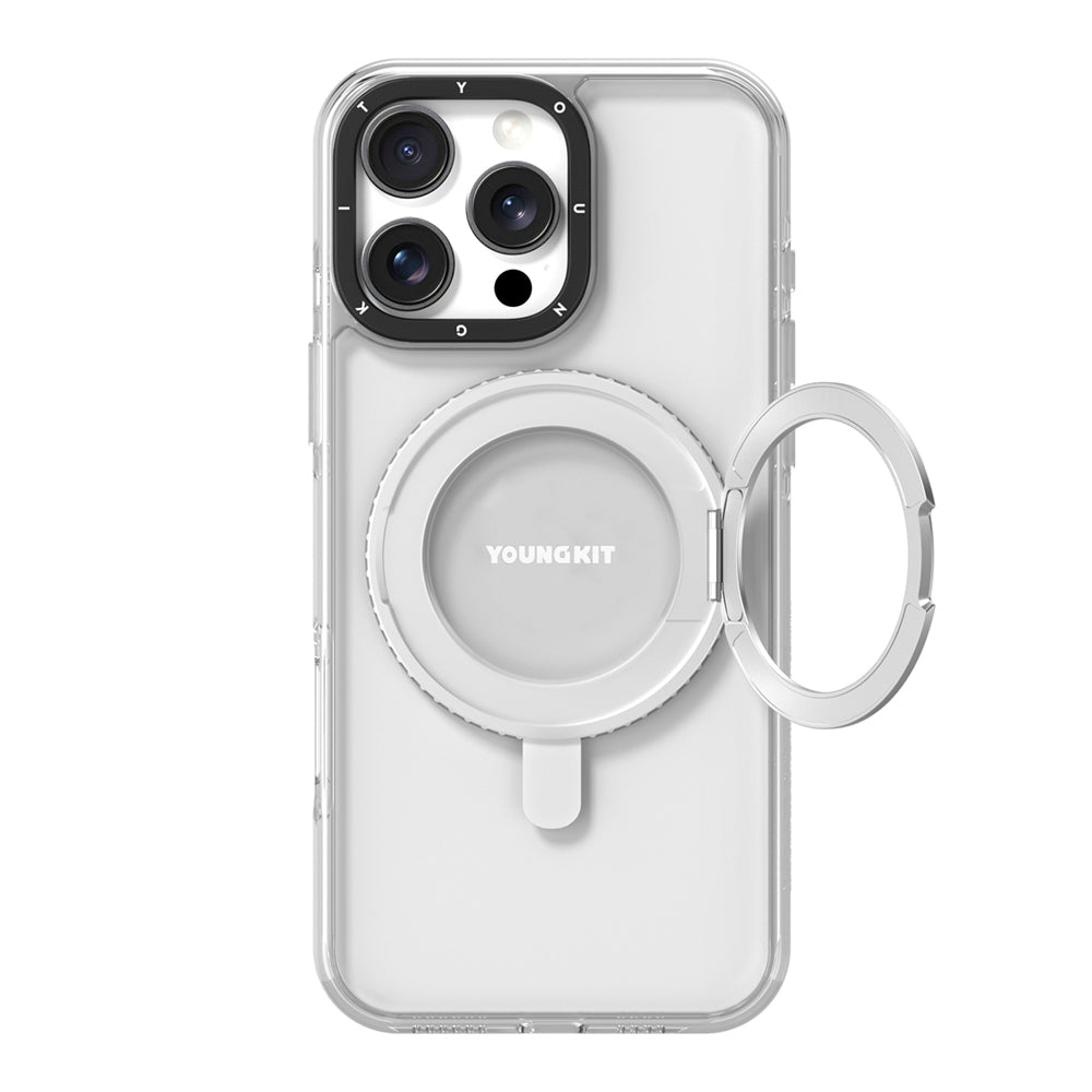 Apple iPhone 16 Pro Kılıf Magsafe Şarj Özellikli Parmak Ring Standlı Youngkit Pivot Serisi Kapak Şeffaf