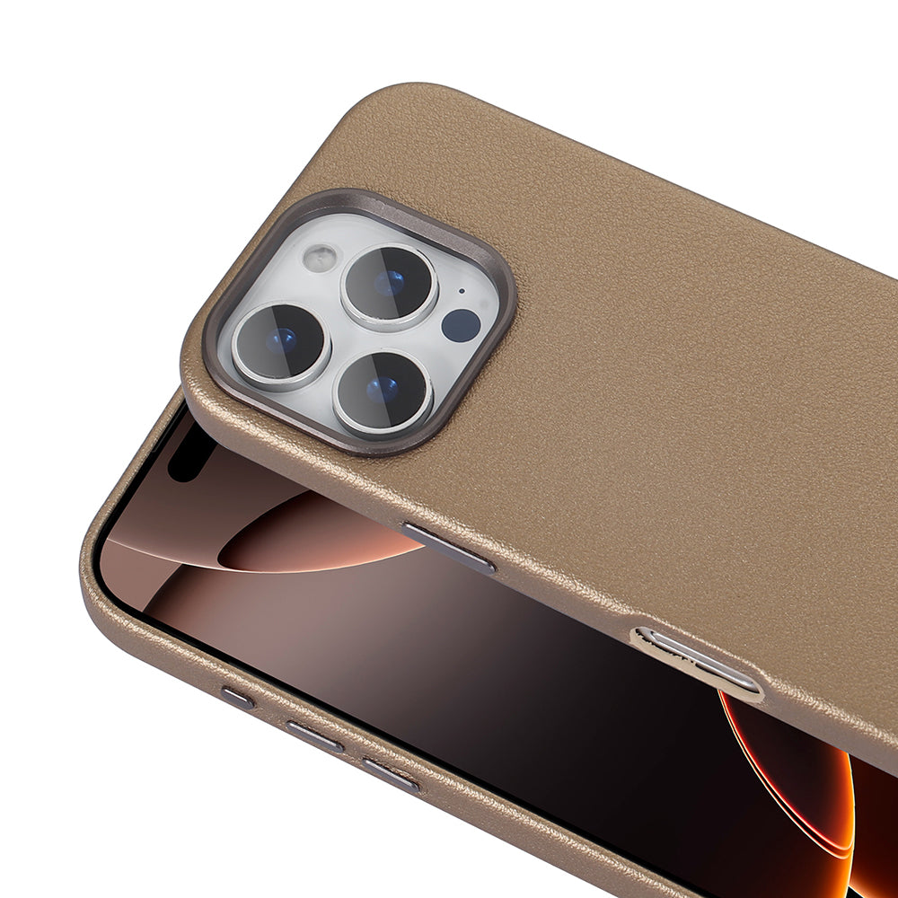 Apple iPhone 16 Pro Kılıf M-safe Şarj Özellikli PU Deri Zore Adora Kapak Desert Titanyum