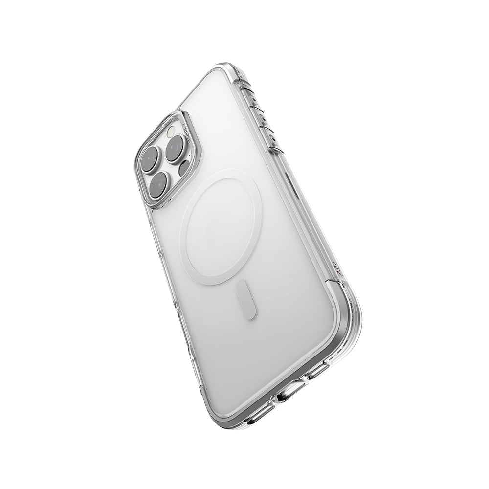 Apple iPhone 16 Pro Kılıf Magsafe Şarj Özellikli Raptic Air Serisi Airbag Tasarımlı Metal Köşelikli Şeffaf Kapak Siyah