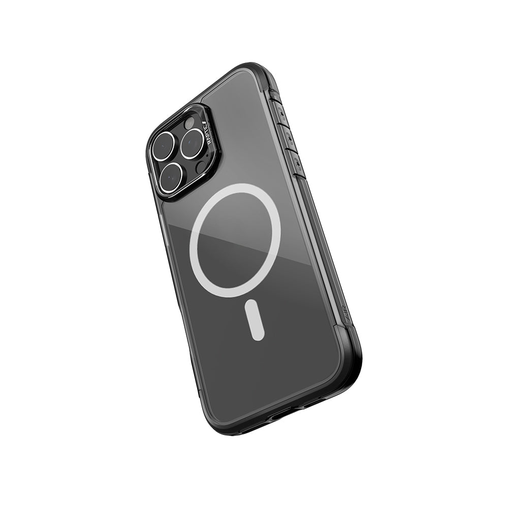 Apple iPhone 16 Pro Kılıf Magsafe Şarj Özellikli Raptic Air Serisi Airbag Tasarımlı Metal Köşelikli Şeffaf Kapak Siyah