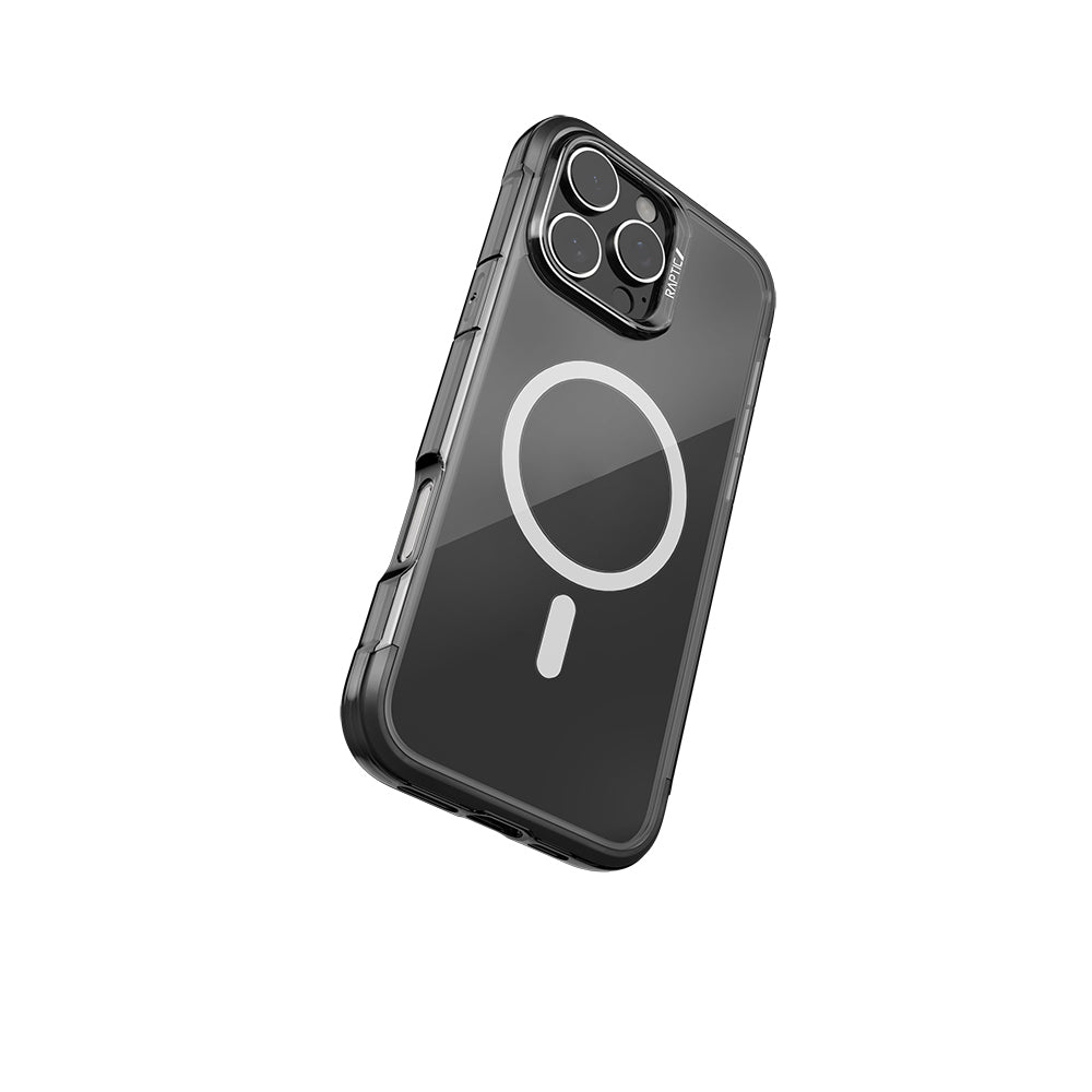 Apple iPhone 16 Pro Kılıf Magsafe Şarj Özellikli Raptic Air Serisi Airbag Tasarımlı Metal Köşelikli Şeffaf Kapak Gümüş