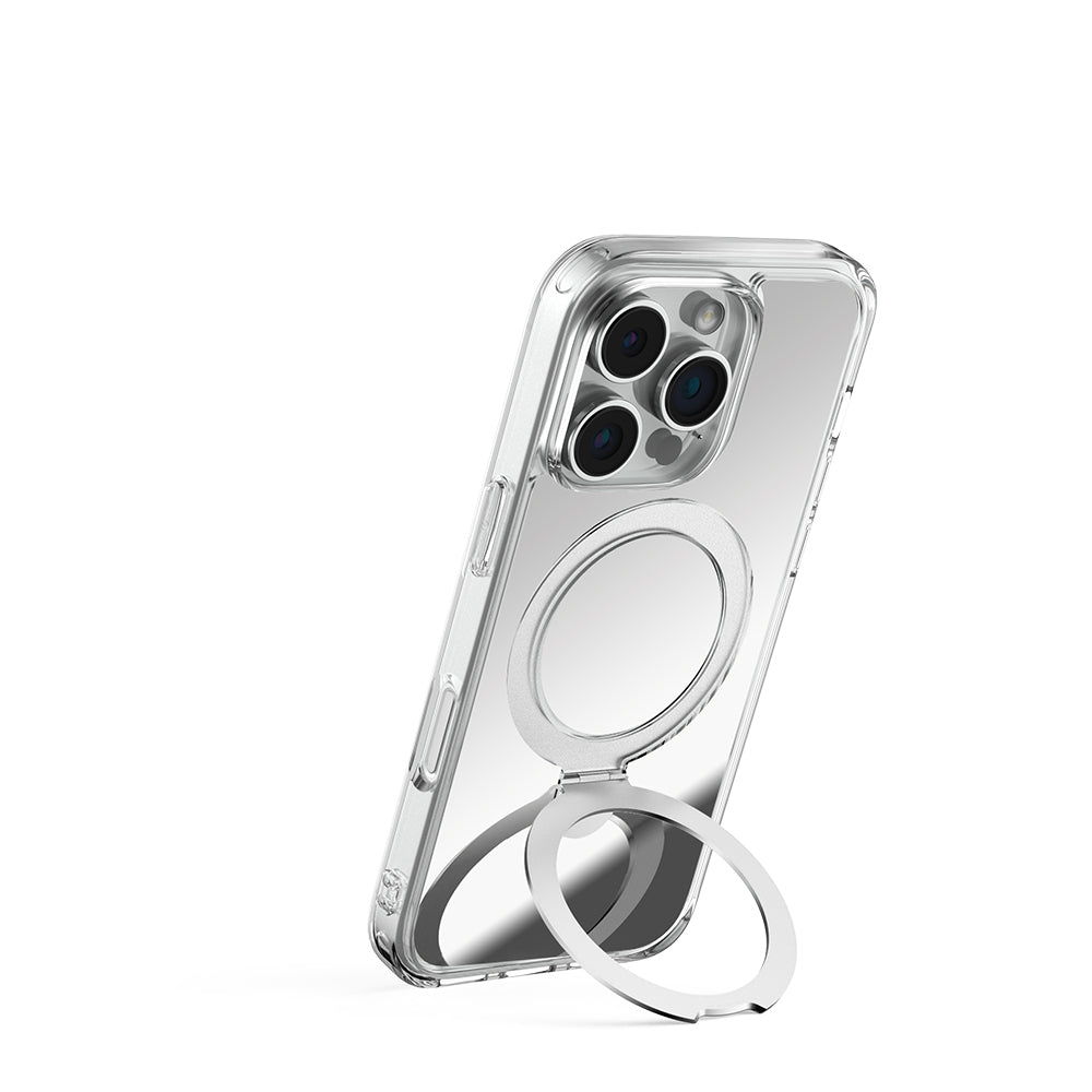 Apple iPhone 16 Pro Kılıf Magsafe Şarj Özellikli Raptic Air Stand Serisi Aynalı Arka Yüzey Standlı Kapak Gri