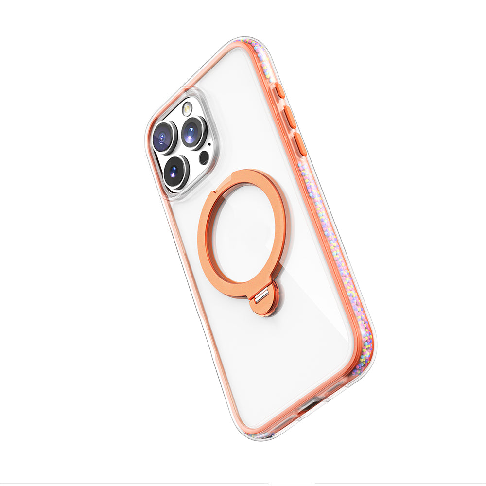 Apple iPhone 16 Pro Kılıf Magsafe Şarj Özellikli Raptic AirJoy Serisi Boncuk Tasarımlı 360 Derece Dönebilen Standlı Kapak Turuncu