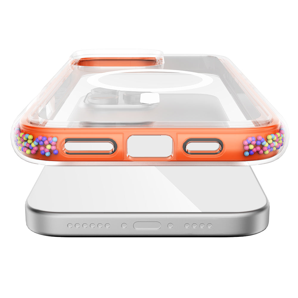 Apple iPhone 16 Pro Kılıf Magsafe Şarj Özellikli Raptic AirJoy Serisi Boncuk Tasarımlı Şeffaf Kapak Turuncu