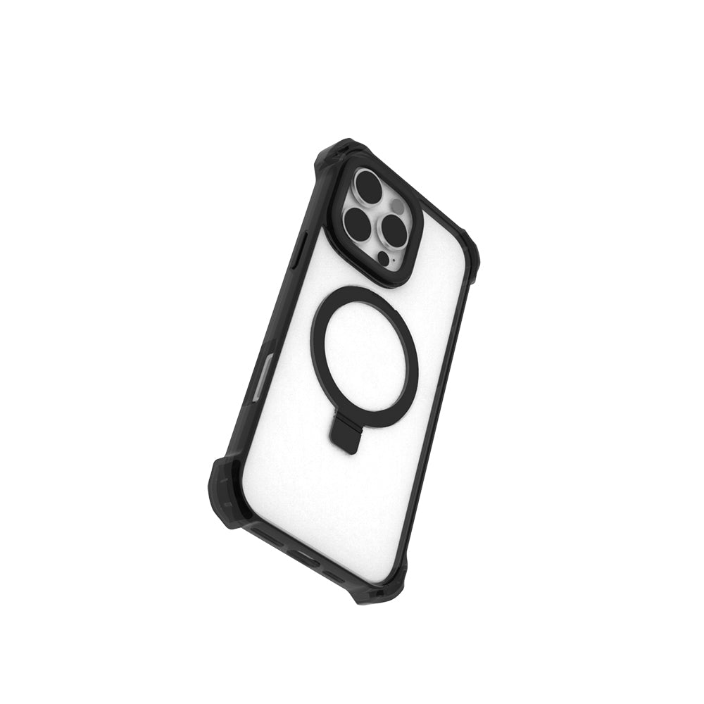 Apple iPhone 16 Pro Kılıf Magsafe Şarj Özellikli Raptic Dual Serisi Şeffaf Standlı Kapak Siyah