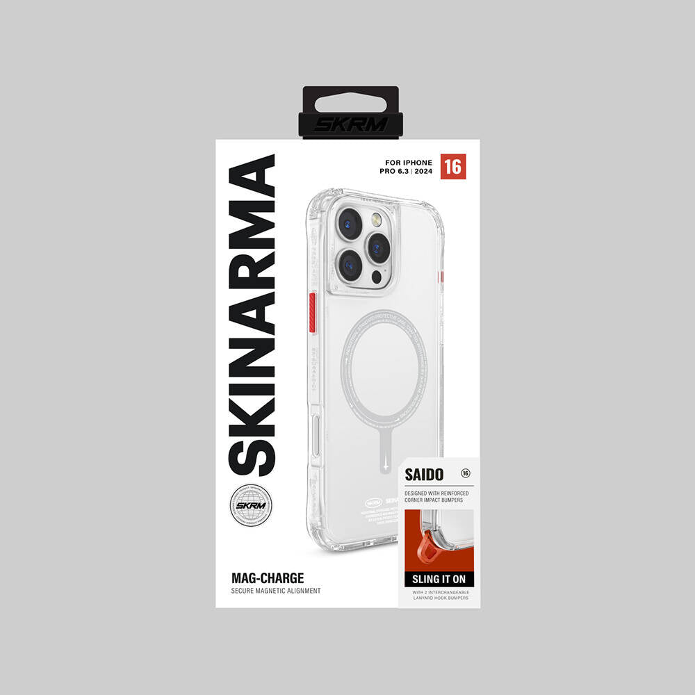 Apple iPhone 16 Pro Kılıf Magsafe Şarj Özellikli Şeffaf Airbag Tasarımlı Skinarma Saido Kapak Siyah