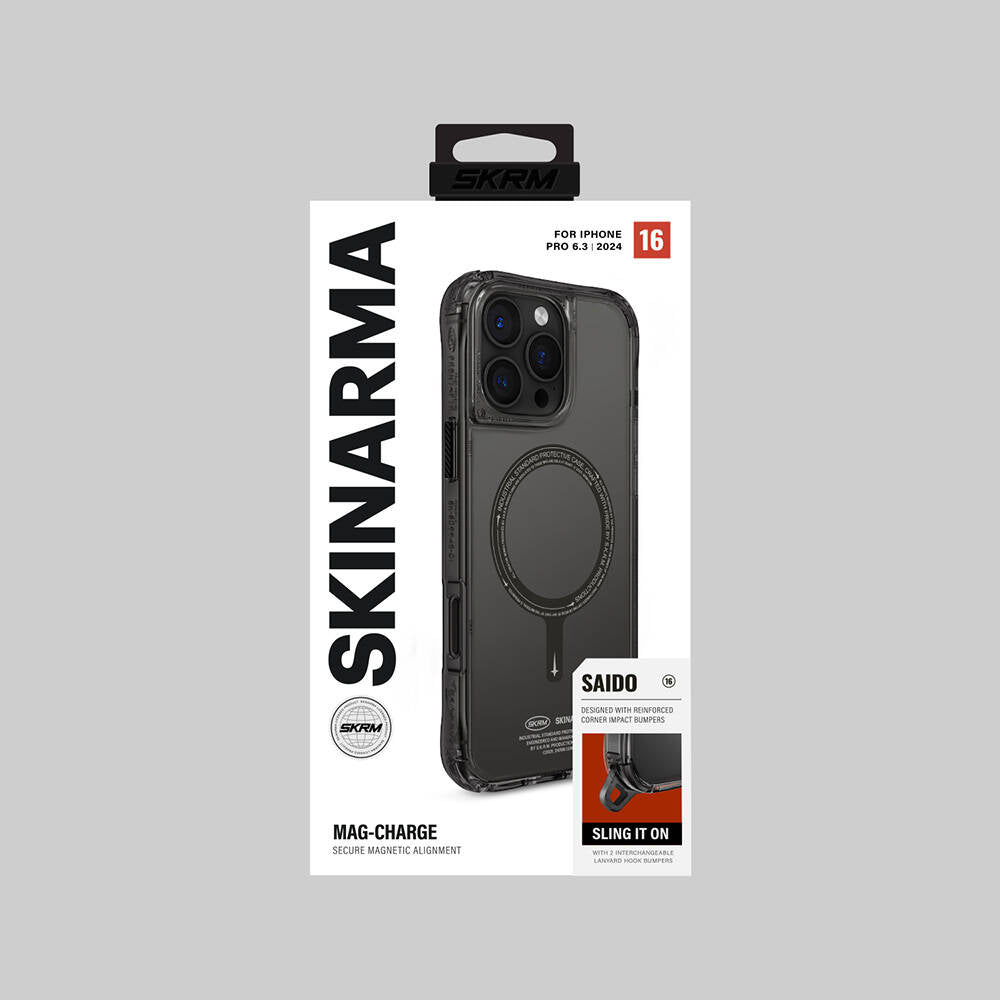 Apple iPhone 16 Pro Kılıf Magsafe Şarj Özellikli Şeffaf Airbag Tasarımlı Skinarma Saido Kapak Siyah