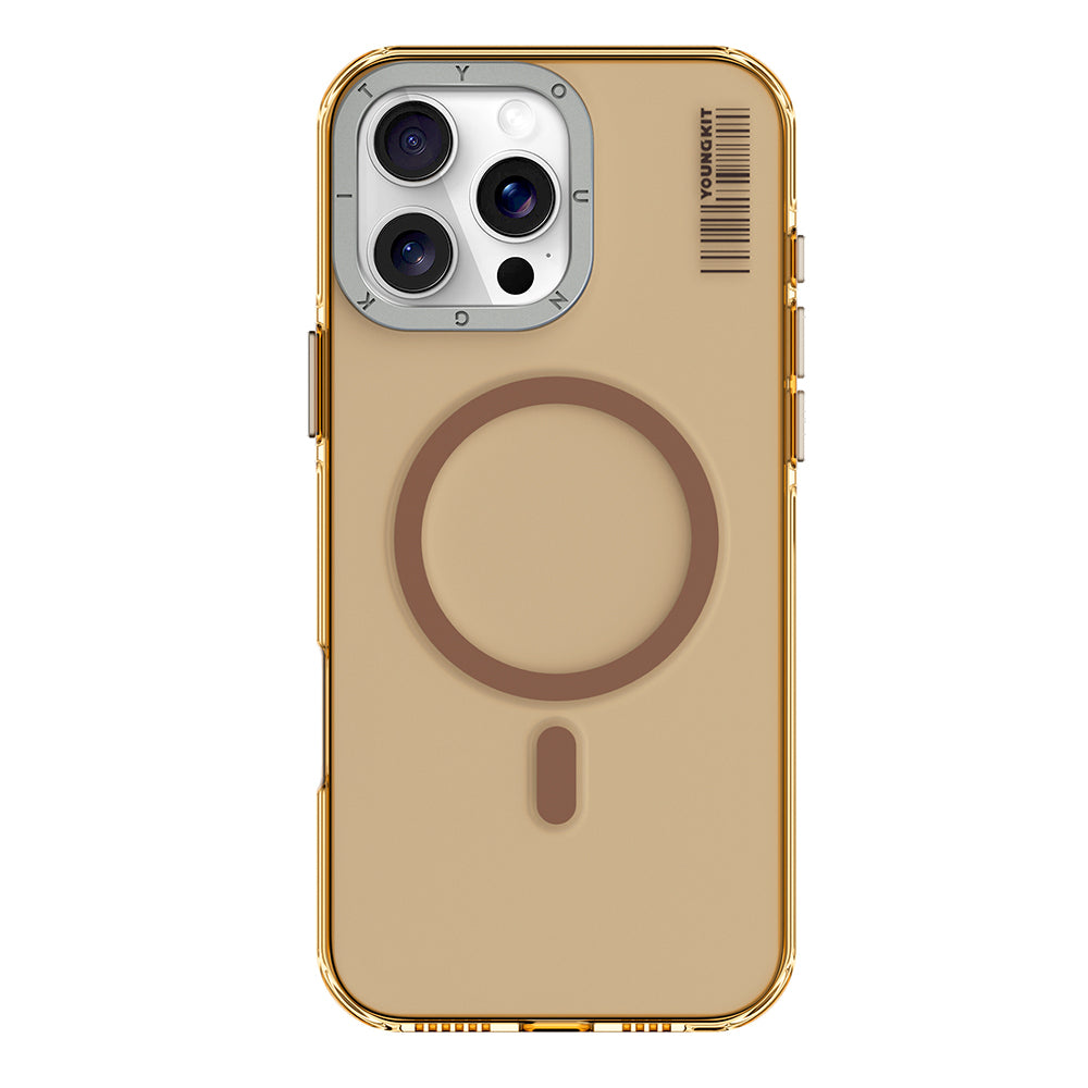 Apple iPhone 16 Pro Kılıf Magsafe Şarj Özellikli Şeffaf Youngkit Crystal Shield Serisi Kapak Gold