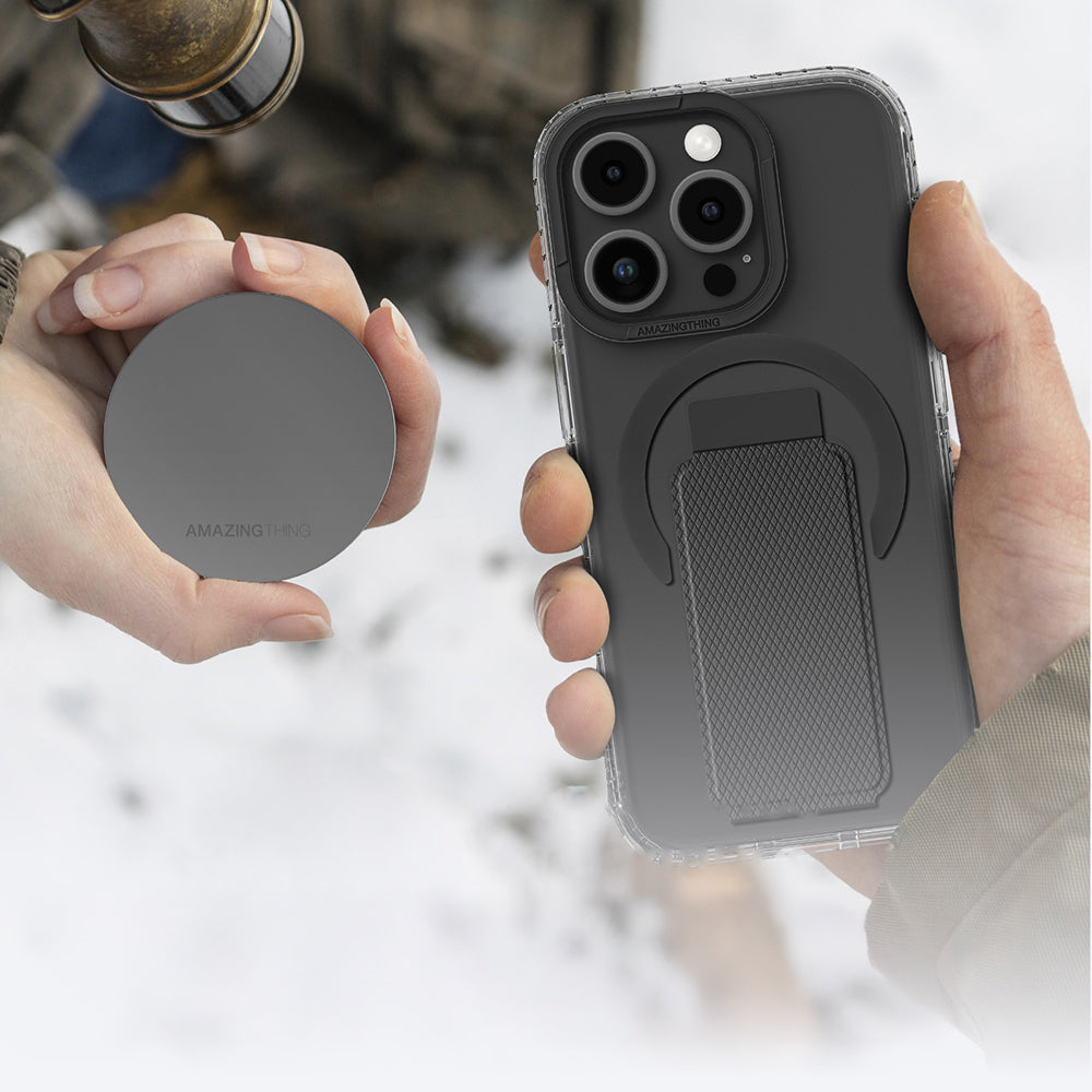 Apple iPhone 16 Pro Kılıf Magsafe Şarj Özellikli Standlı Amazingthing Titan Pro Plus Kapak Gri