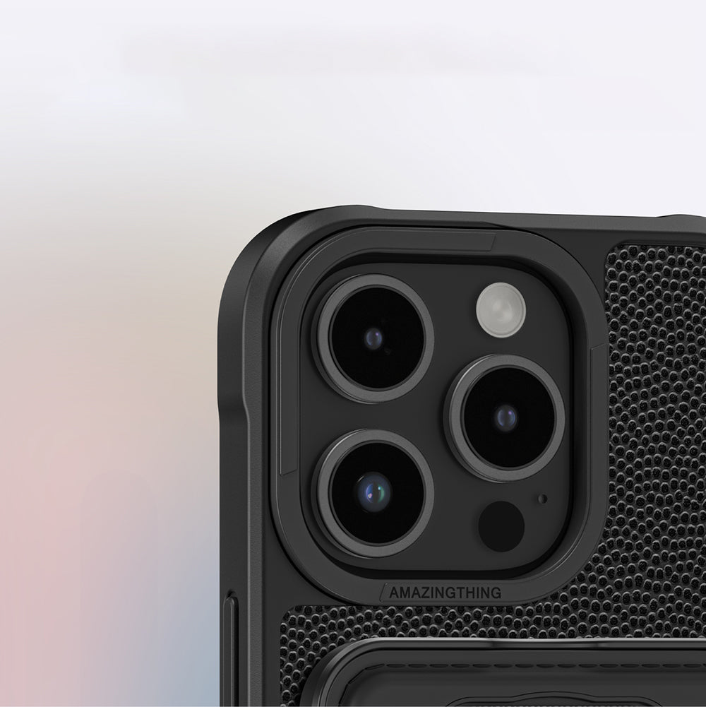 Apple iPhone 16 Pro Kılıf Magsafe Şarj Özellikli Standlı Kartlıklı Set Amazingthing Glamour Luxe Serisi Kapak Siyah