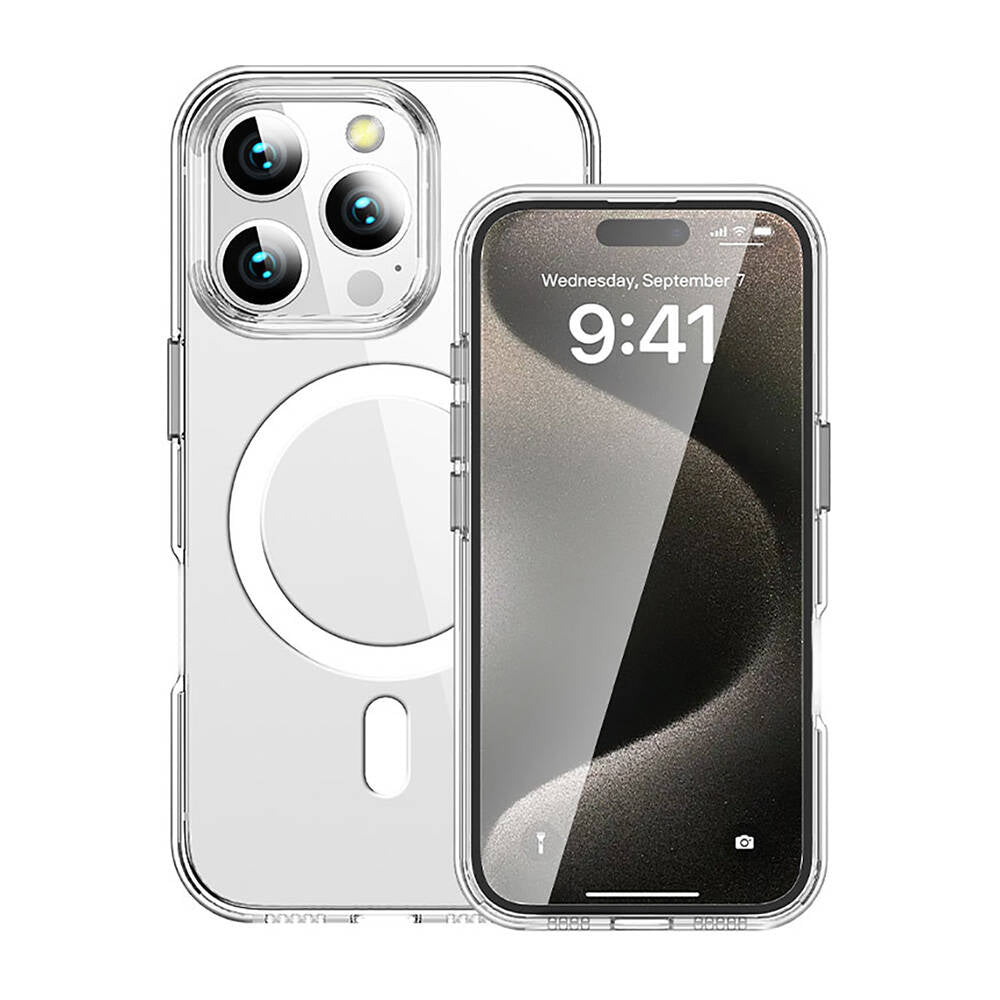 Apple iPhone 16 Pro Kılıf Magsafe Şarj Özellikli Transparan Sert PC Wlons Pita Kapak Şeffaf