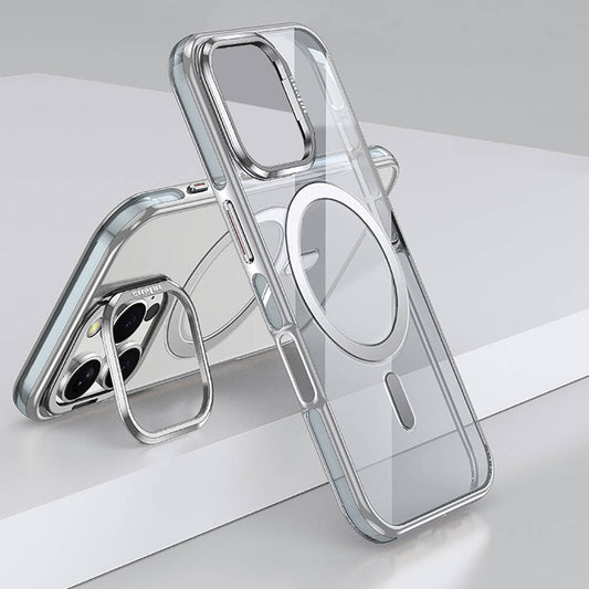 Apple iPhone 16 Pro Kılıf Magsafe Şarj Özellikli Wlons Standlı Efsane Kapak Gri