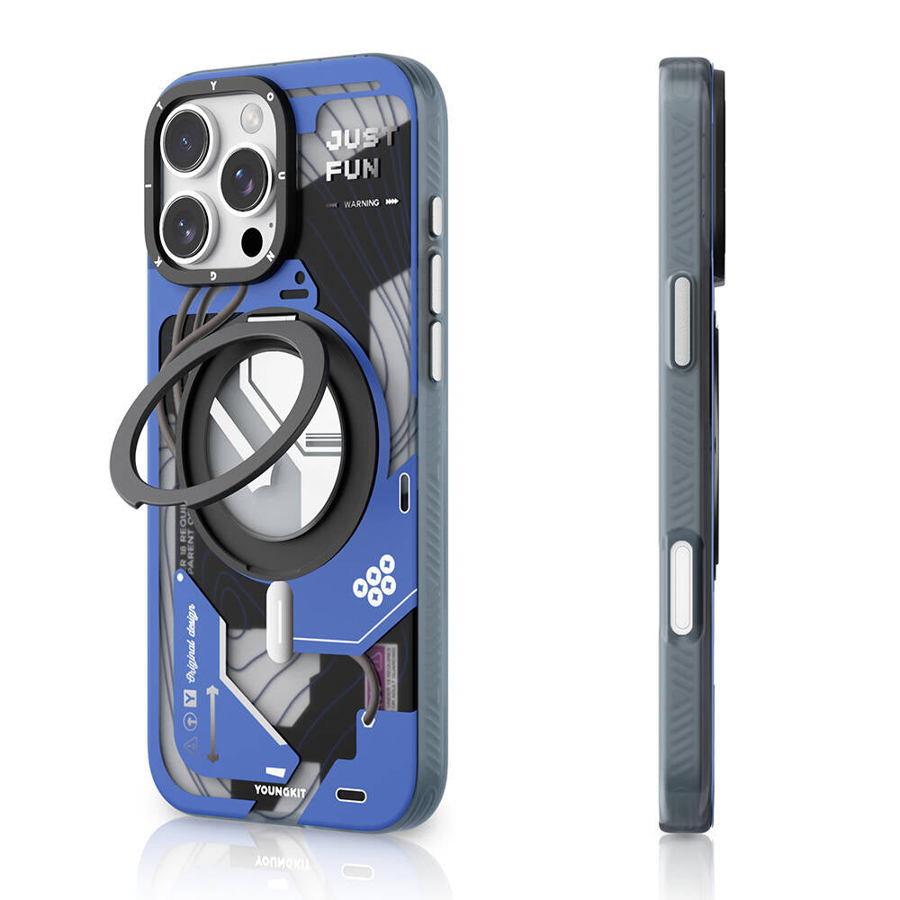 Apple iPhone 16 Pro Kılıf Magsafe Şarj Özellikli Youngkit 360° Standlı Starship Serisi Kapak Beyaz