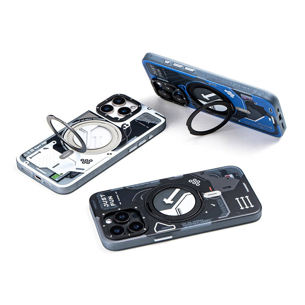 Apple iPhone 16 Pro Kılıf Magsafe Şarj Özellikli Youngkit 360° Standlı Starship Serisi Kapak Mavi
