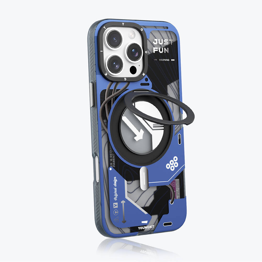 Apple iPhone 16 Pro Kılıf Magsafe Şarj Özellikli Youngkit 360° Standlı Starship Serisi Kapak Beyaz