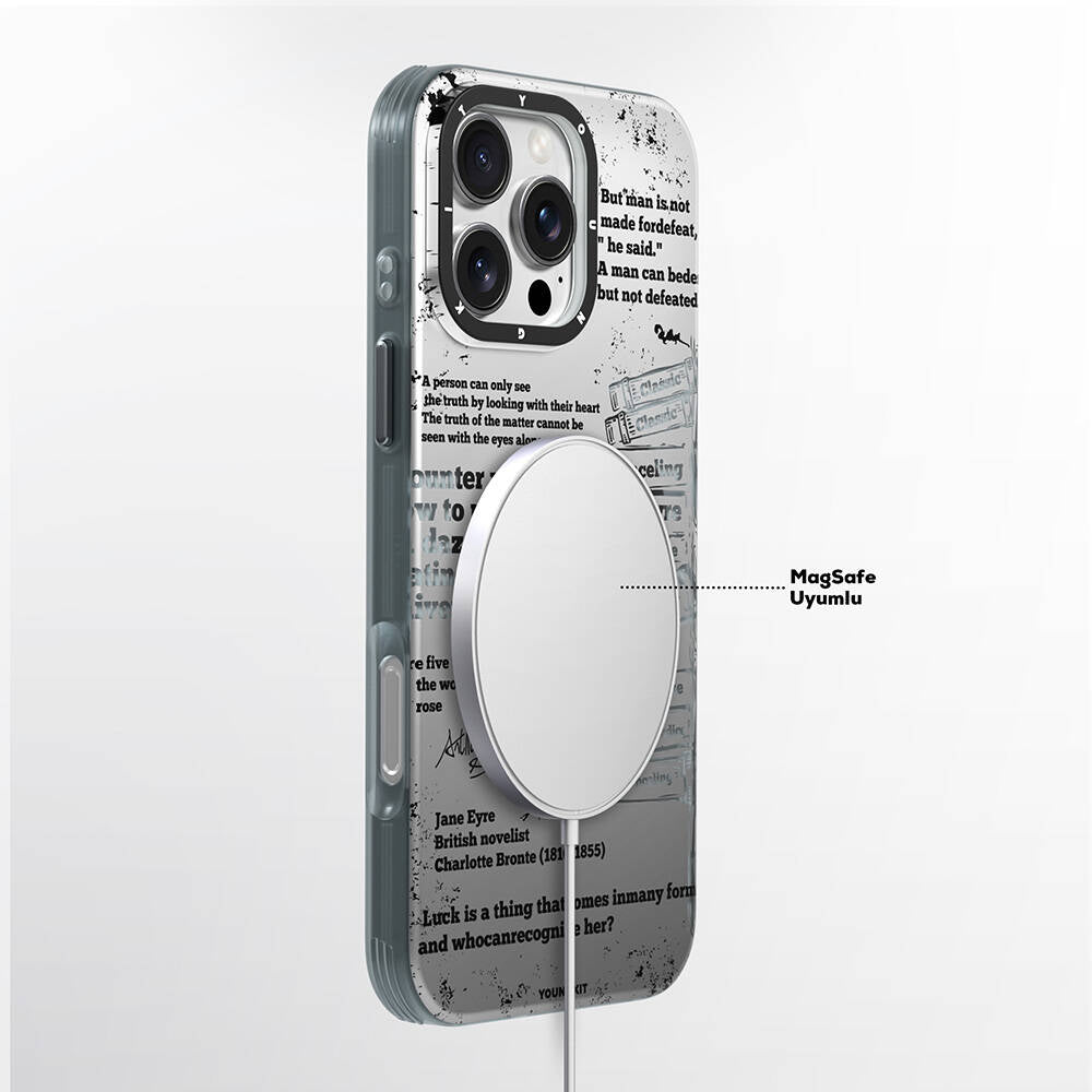 Apple iPhone 16 Pro Kılıf Magsafe Şarj Özellikli Youngkit Literary Serisi Classic Kapak Gri