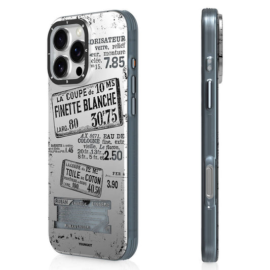 Apple iPhone 16 Pro Kılıf Magsafe Şarj Özellikli Youngkit Literary Serisi Retro Magz Kapak Gri