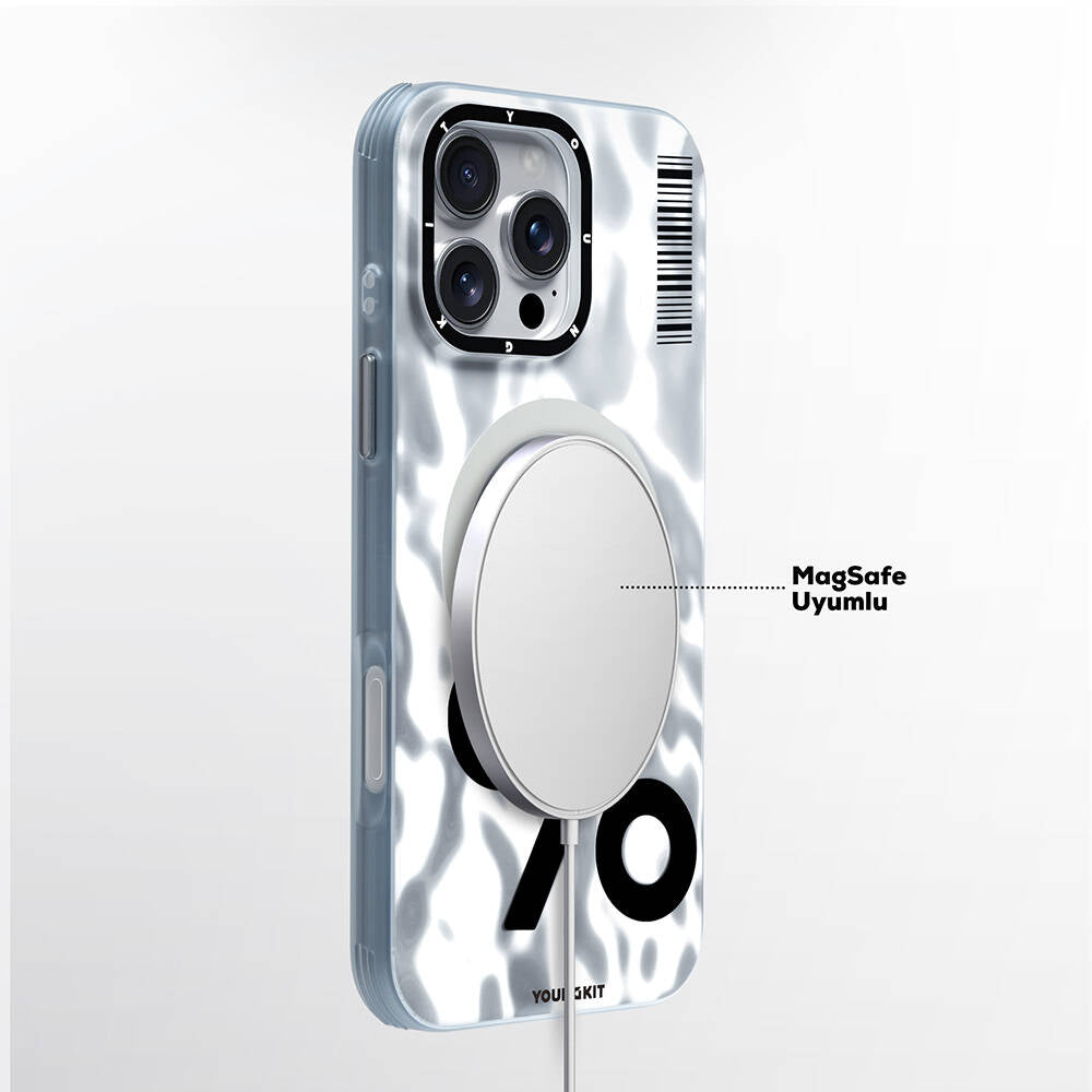 Apple iPhone 16 Pro Kılıf Magsafe Şarj Özellikli Youngkit Mathematical Serisi Kapak Gümüş