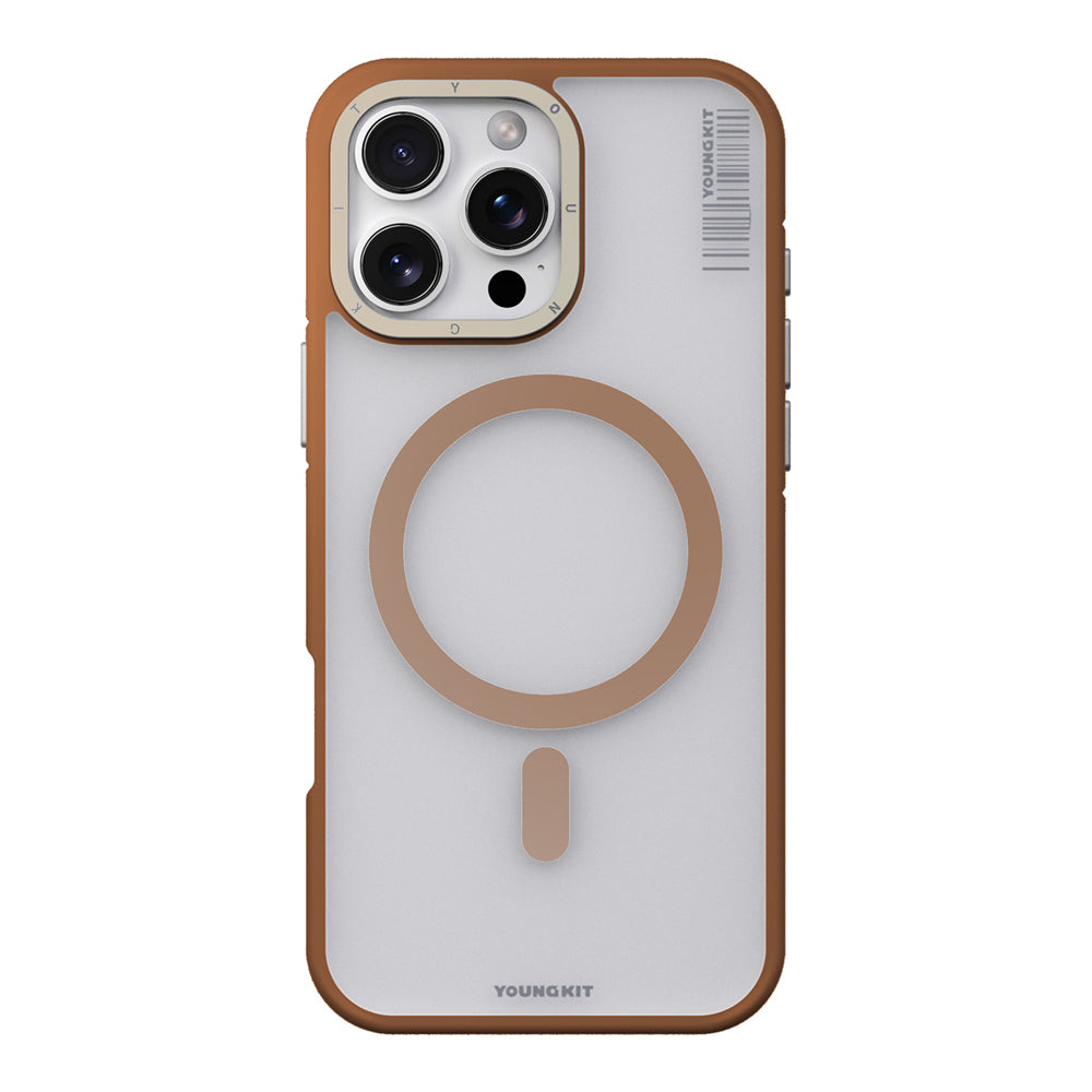 Apple iPhone 16 Pro Kılıf Magsafe Şarj Özellikli Youngkit Rock Sand Serisi Kapak Gold