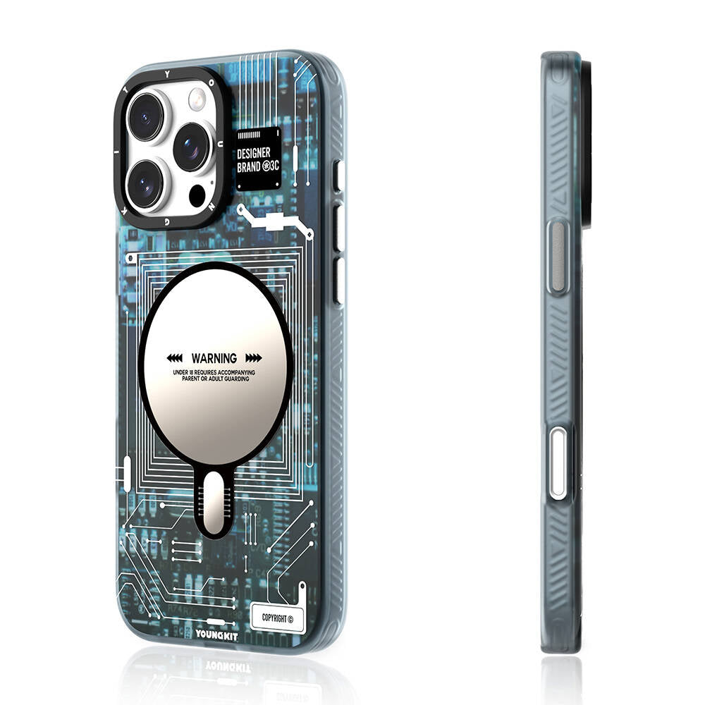 Apple iPhone 16 Pro Kılıf Magsafe Şarj Özellikli Youngkit Technology Serisi Kapak Mavi