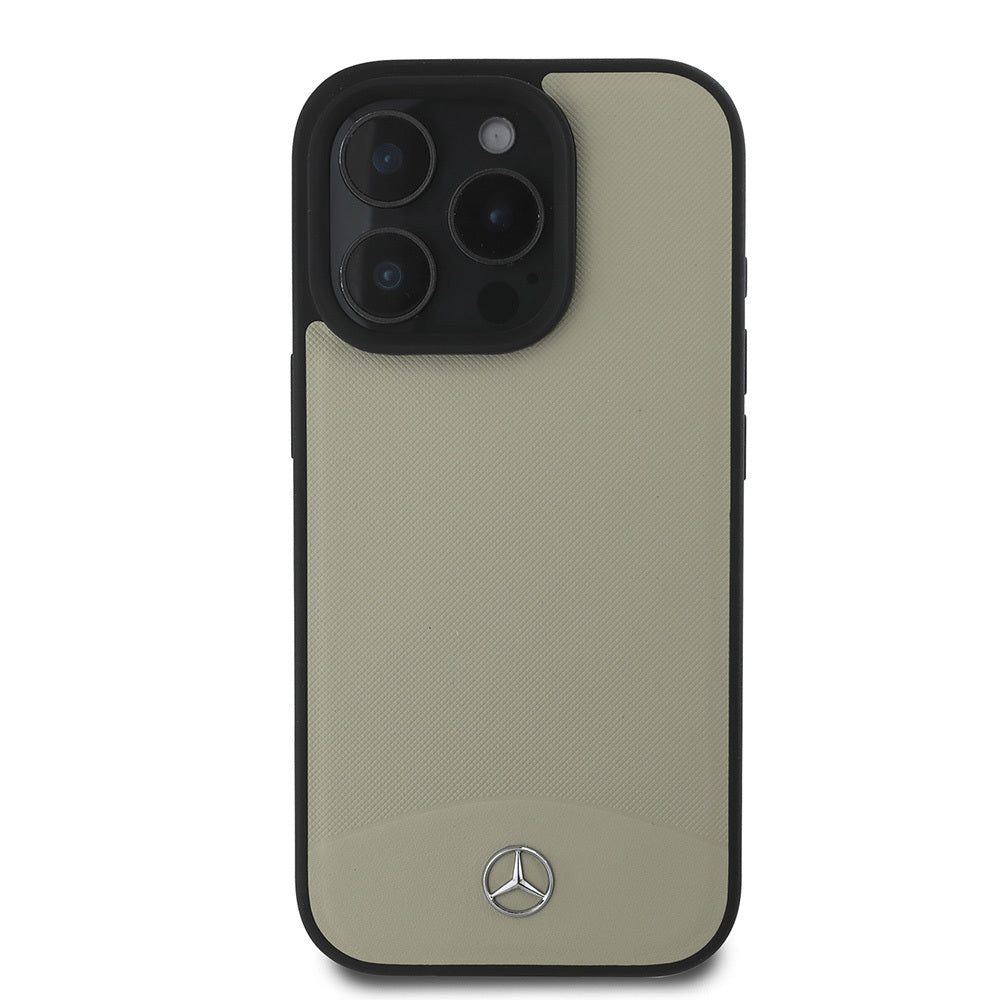 Apple iPhone 16 Pro Kılıf Mercedes Benz Orjinal Lisanslı Magsafe Şarj Özellikli Dokulu ve Düz Deri Kapak Bej