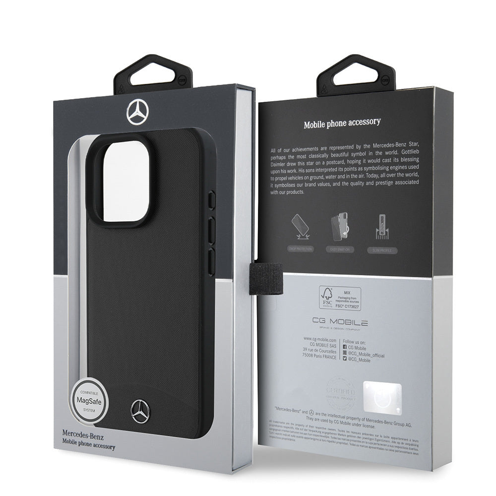 Apple iPhone 16 Pro Kılıf Mercedes Benz Orjinal Lisanslı Magsafe Şarj Özellikli Dokulu ve Düz Deri Kapak Siyah