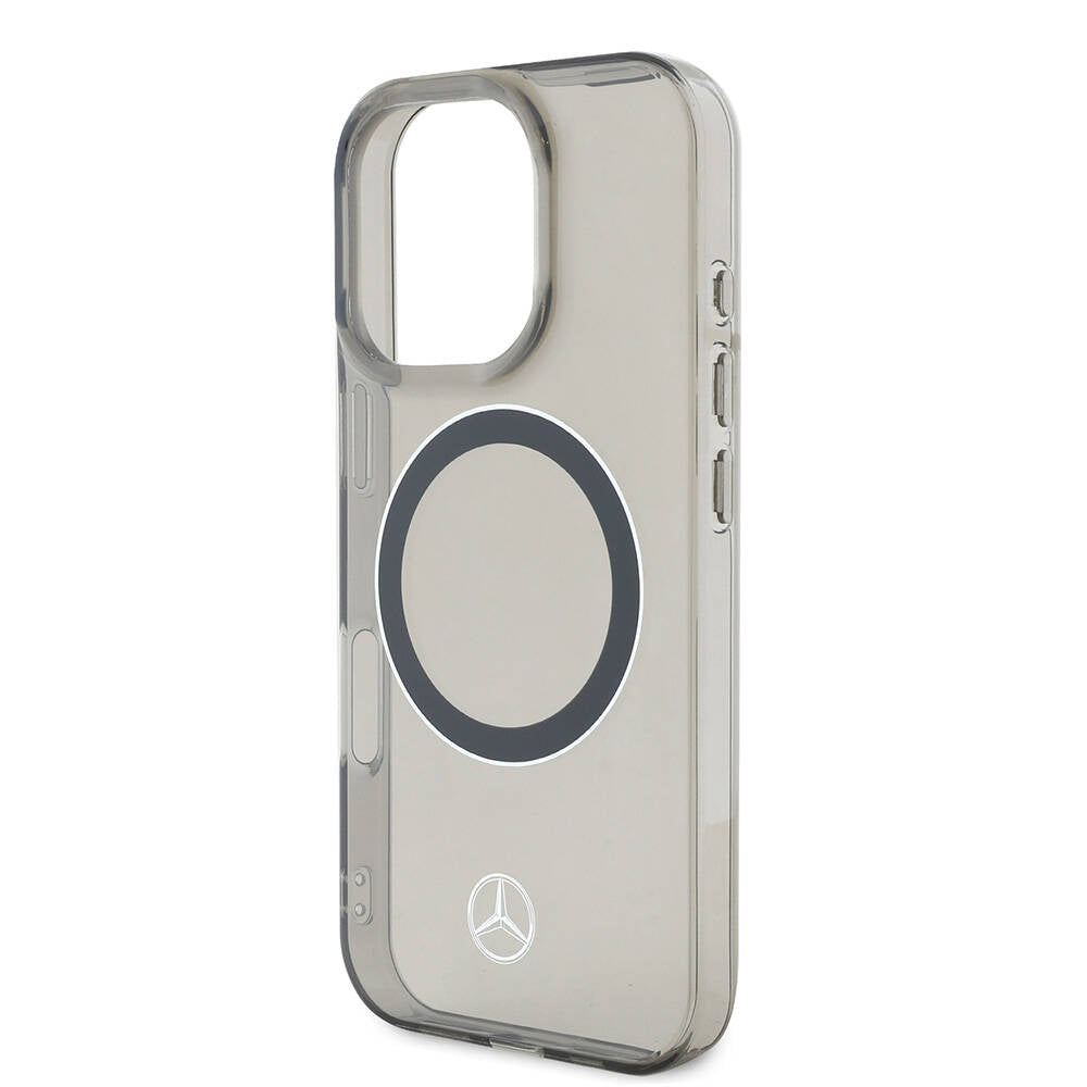 Apple iPhone 16 Pro Kılıf Mercedes Benz Orjinal Lisanslı Magsafe Şarj Özellikli Saydam Yüzey Silver Ring Kapak Siyah