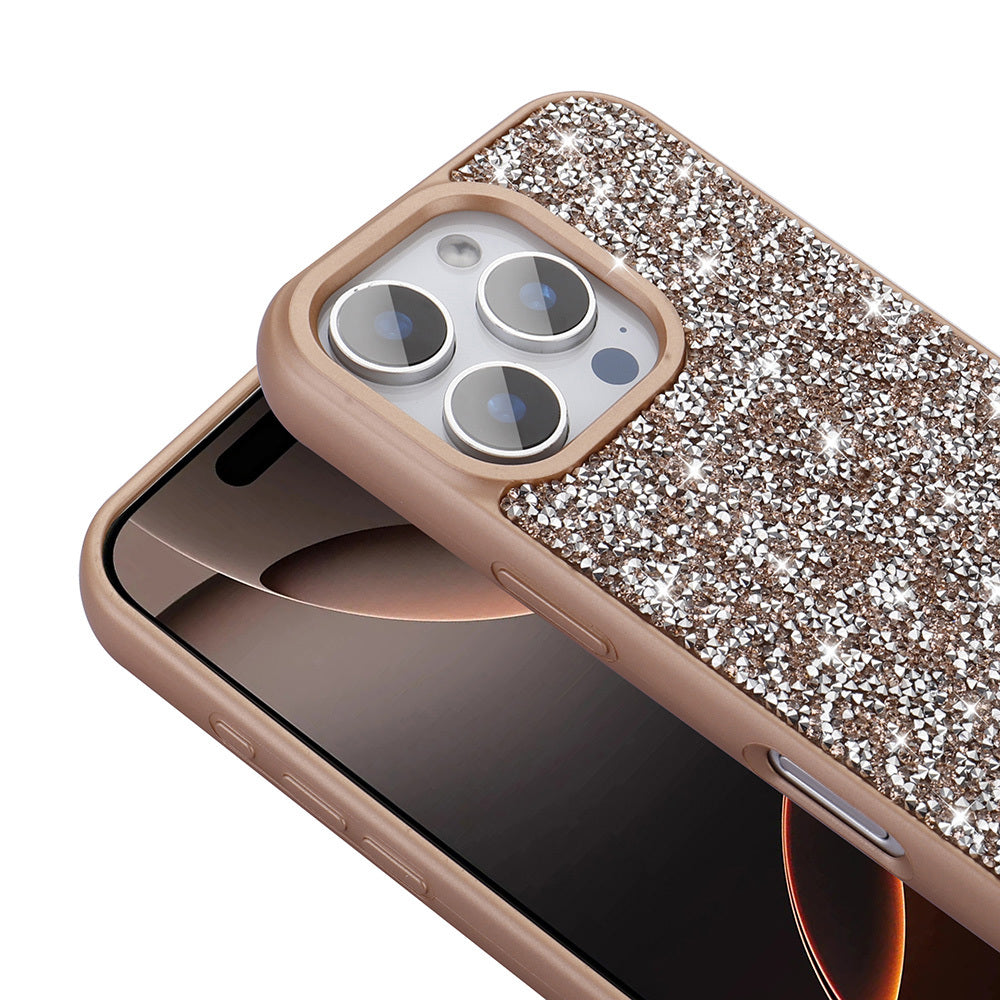 Apple iPhone 16 Pro Kılıf Parlak Taşlı Tasarım Zore Pırlanta Kapak Gold