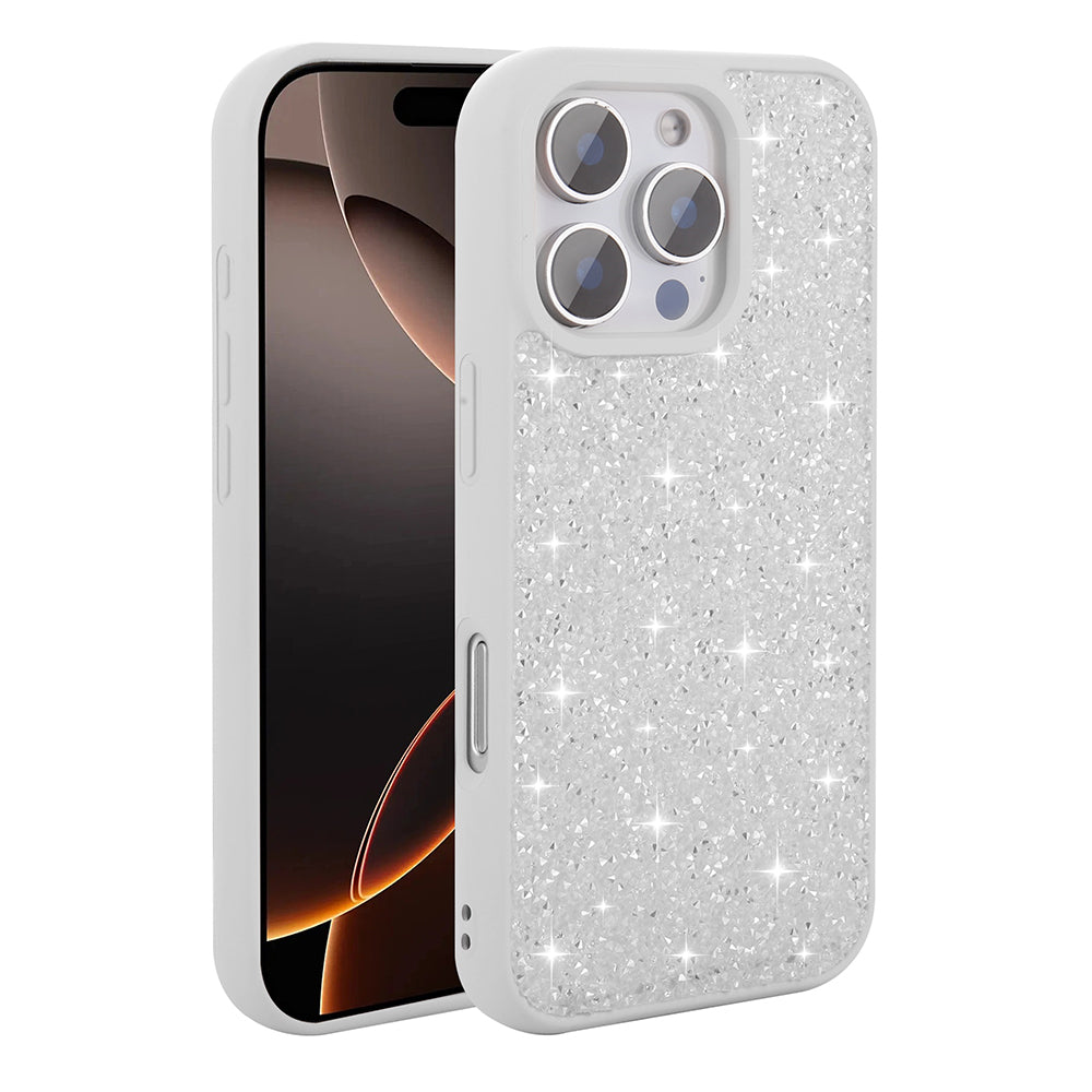Apple iPhone 16 Pro Kılıf Parlak Taşlı Tasarım Zore Pırlanta Kapak Beyaz