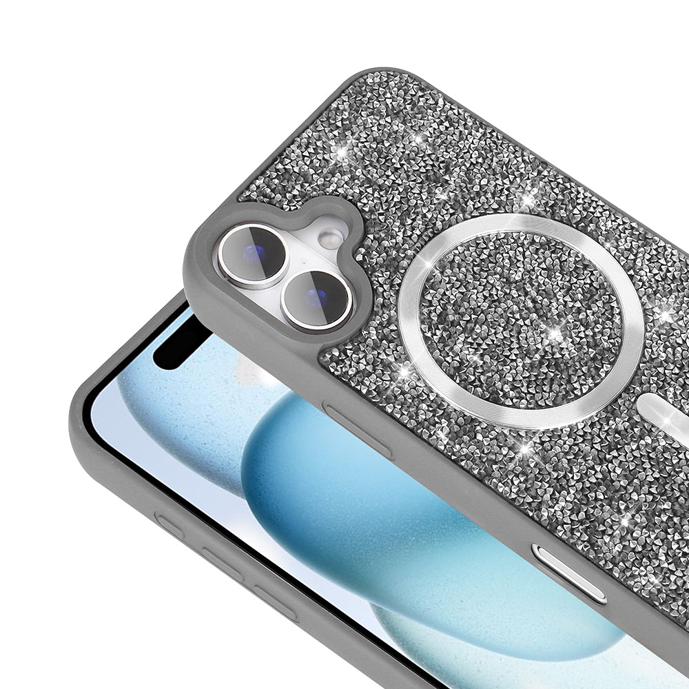 Apple iPhone 16 Pro Kılıf Pırlanta Tasarımlı M-safe Şarj Özellikli Zore Mozaik Silikon Kapak Siyah