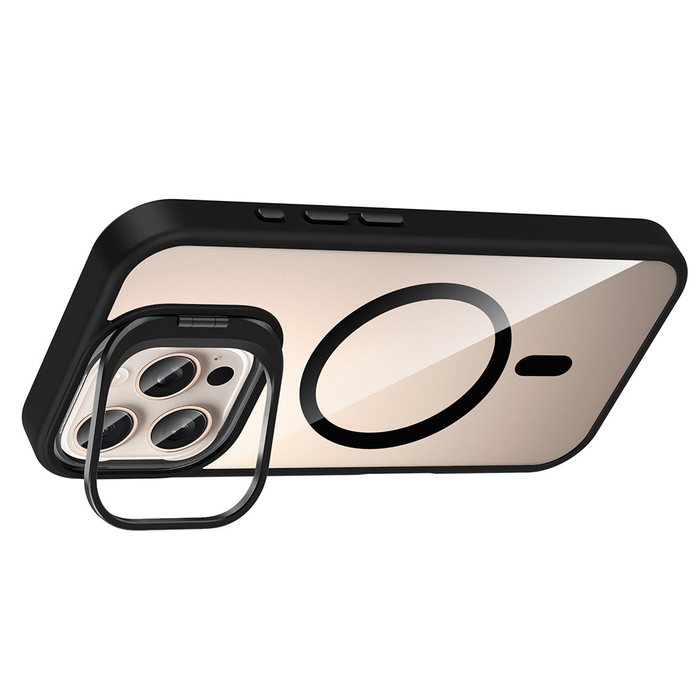 Apple iPhone 16 Pro Kılıf Standlı ve Kamera Lens Hediyeli M-Safe Şarj Özellikli Zore Etro Kapak Lacivert